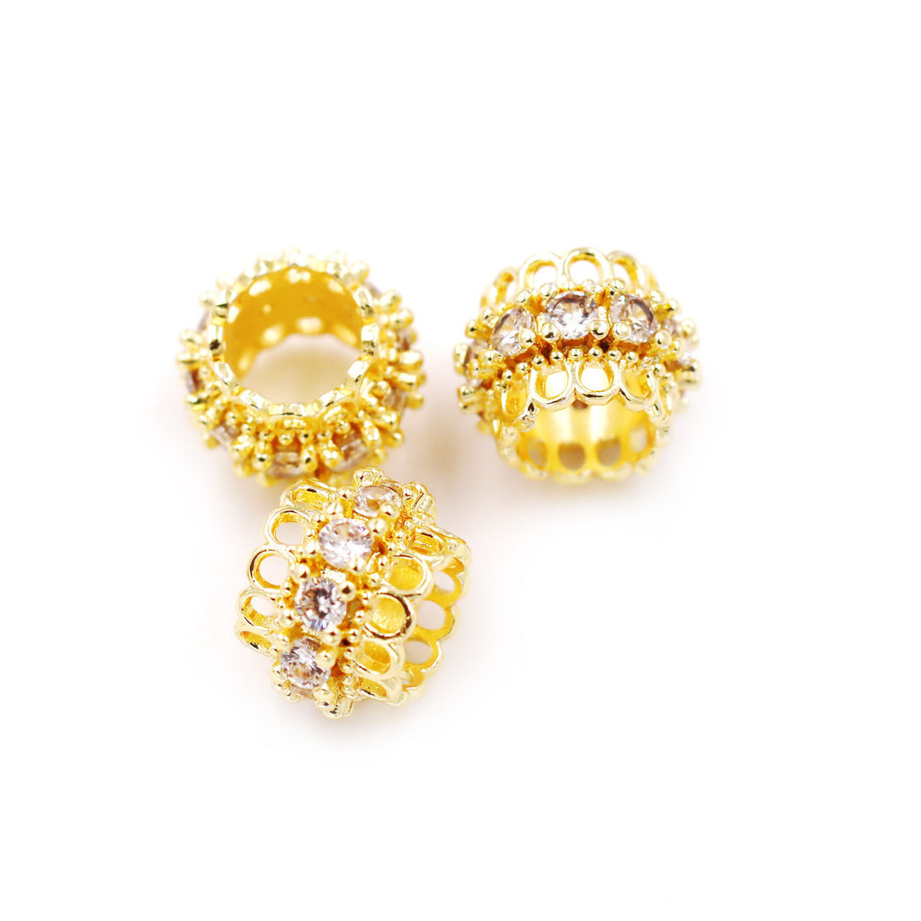 Malahill excellent quality cubic zirconia paved brass beads for jewelry making, sold per box 30 pieces inside