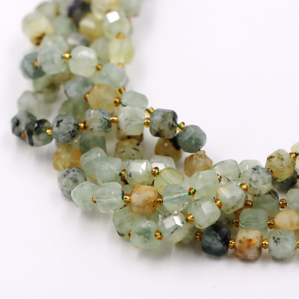 Malahill faceted cube stone beads for jewelry making, sold per bag 5 strands inside, Prehnite beads