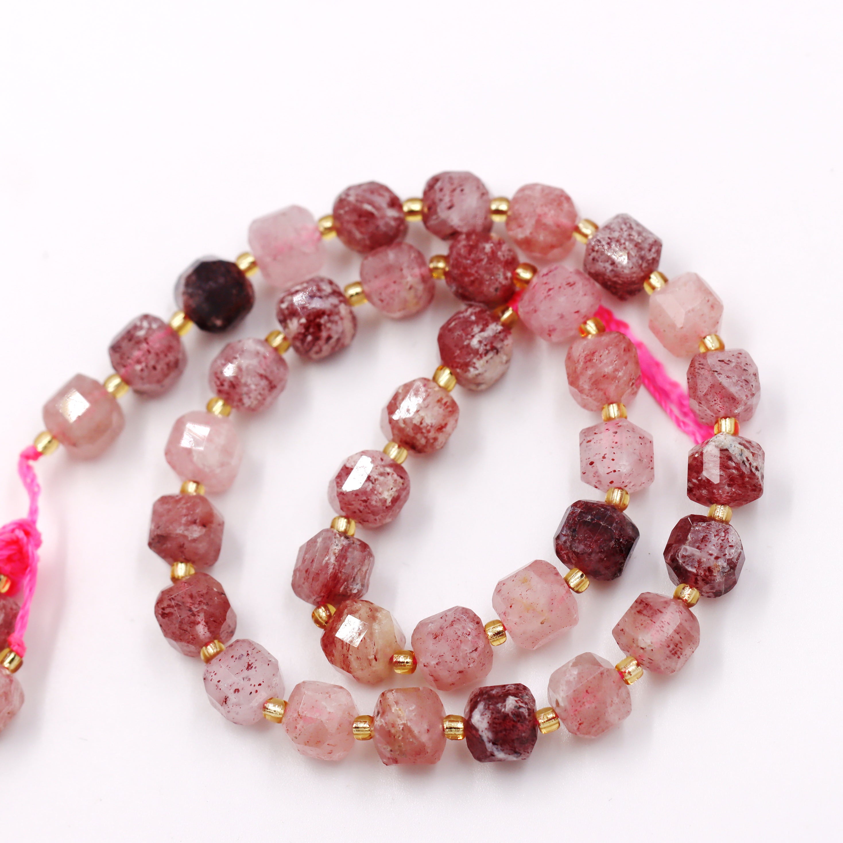 Malahill faceted cube stone beads for jewelry making, sold per bag 5 strands inside, Strawberry Quartz beads