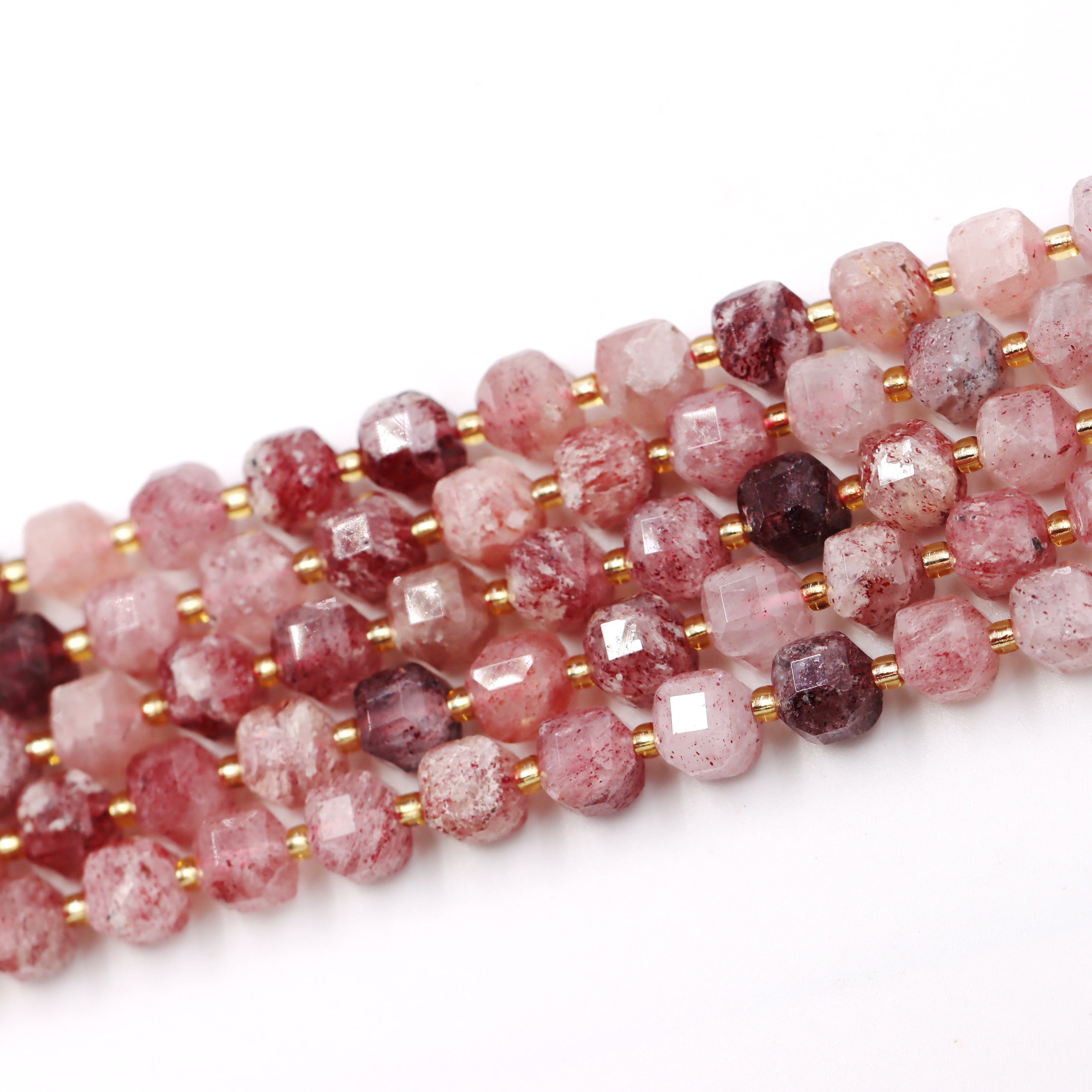 Malahill faceted cube stone beads for jewelry making, sold per bag 5 strands inside, Strawberry Quartz beads