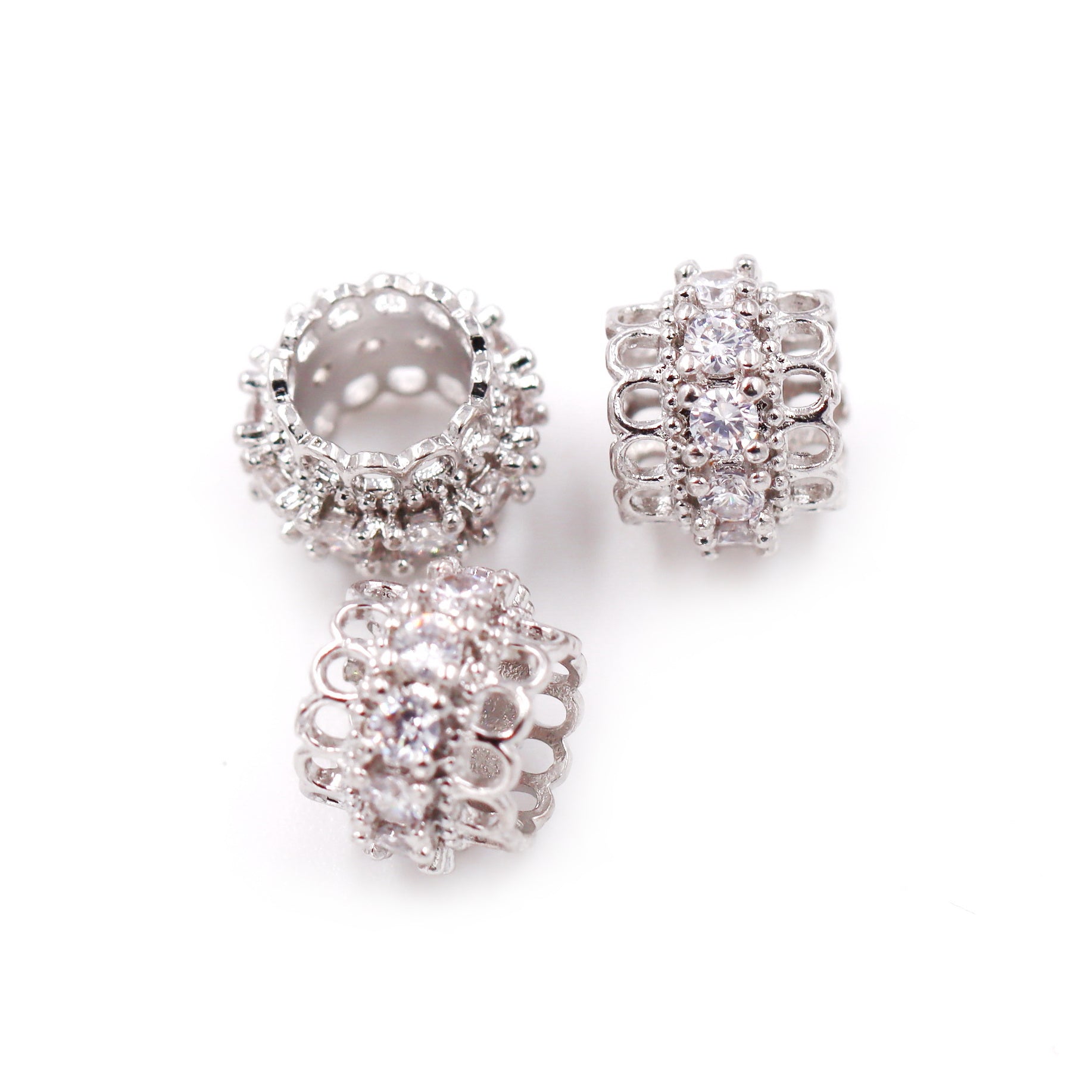 Malahill excellent quality cubic zirconia paved brass beads for jewelry making, sold per box 30 pieces inside