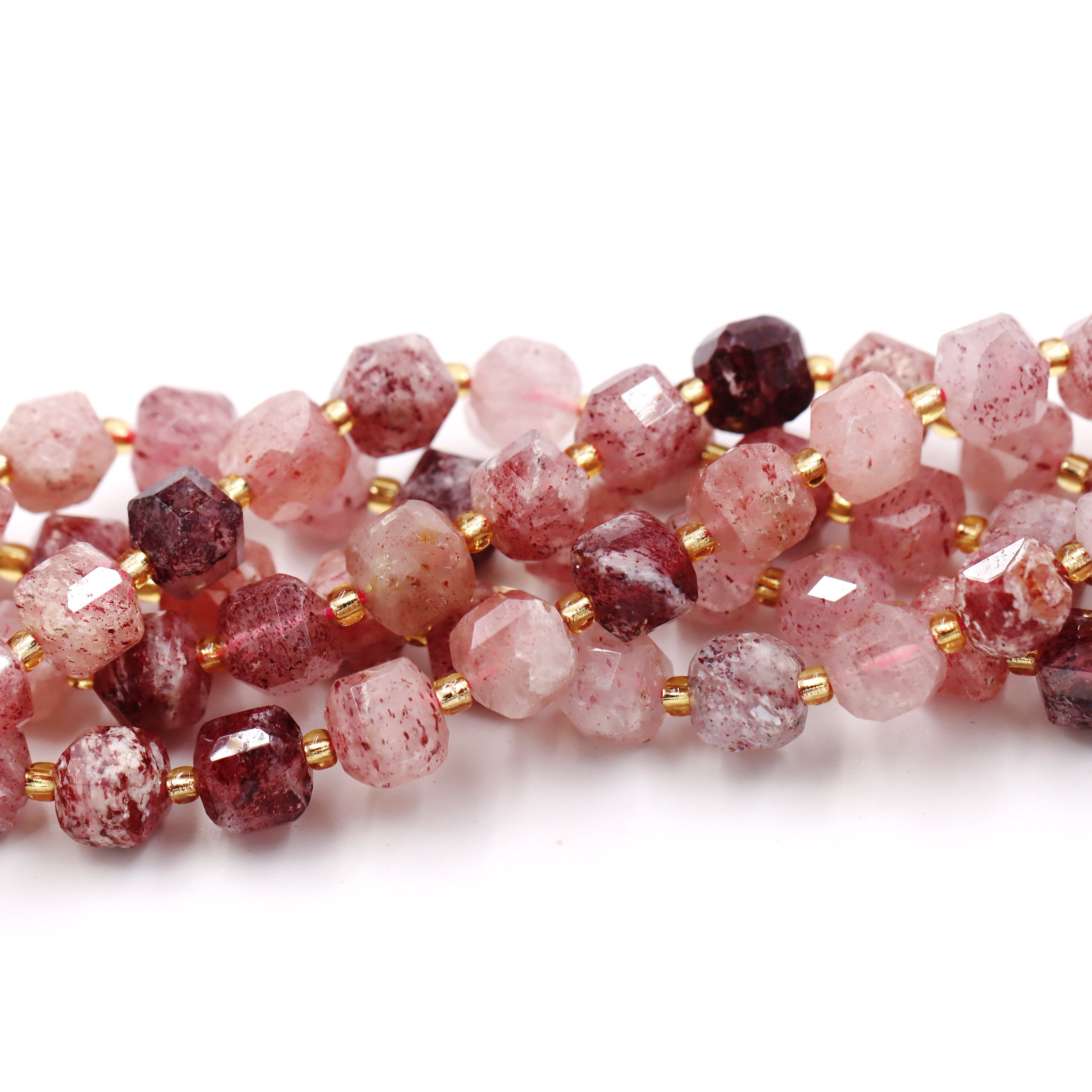 Malahill faceted cube stone beads for jewelry making, sold per bag 5 strands inside, Strawberry Quartz beads