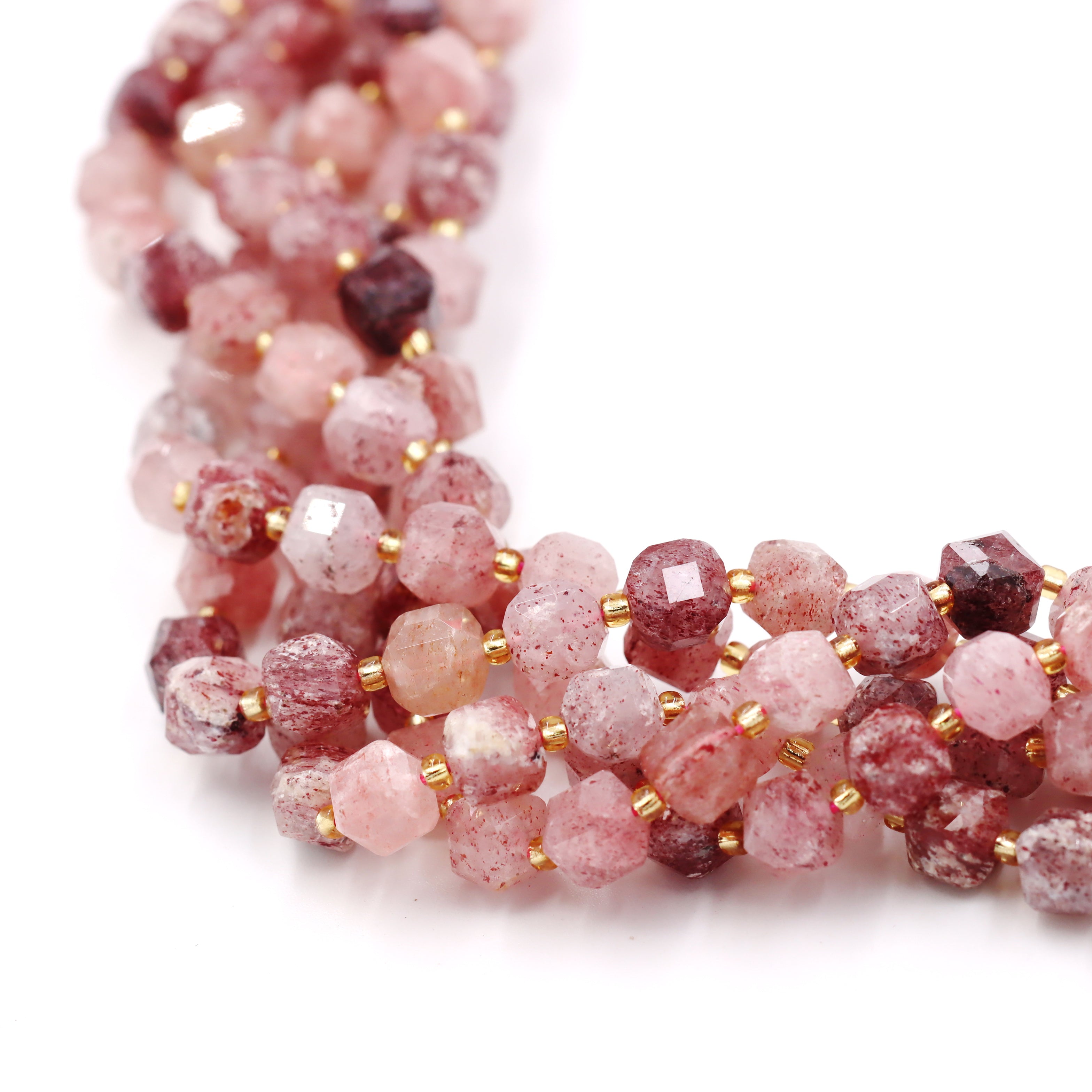 Malahill faceted cube stone beads for jewelry making, sold per bag 5 strands inside, Strawberry Quartz beads
