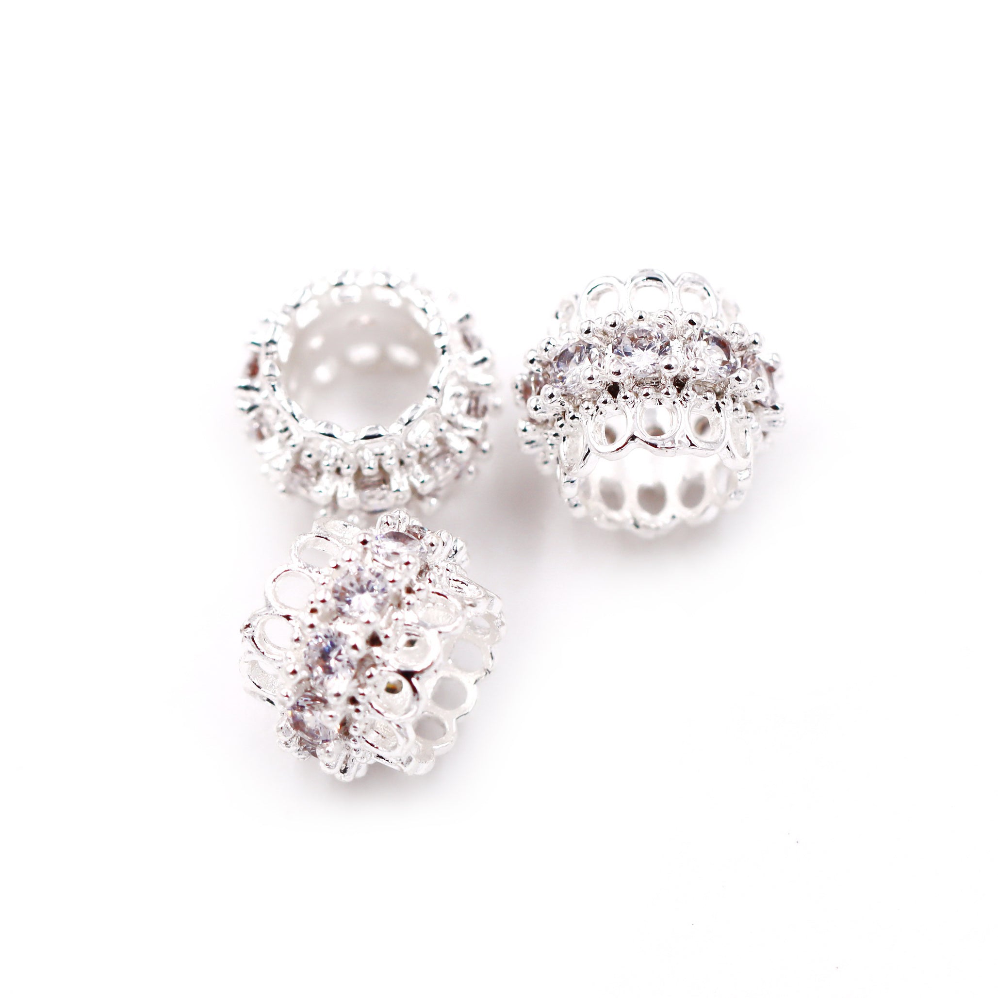 Malahill excellent quality cubic zirconia paved brass beads for jewelry making, sold per box 30 pieces inside