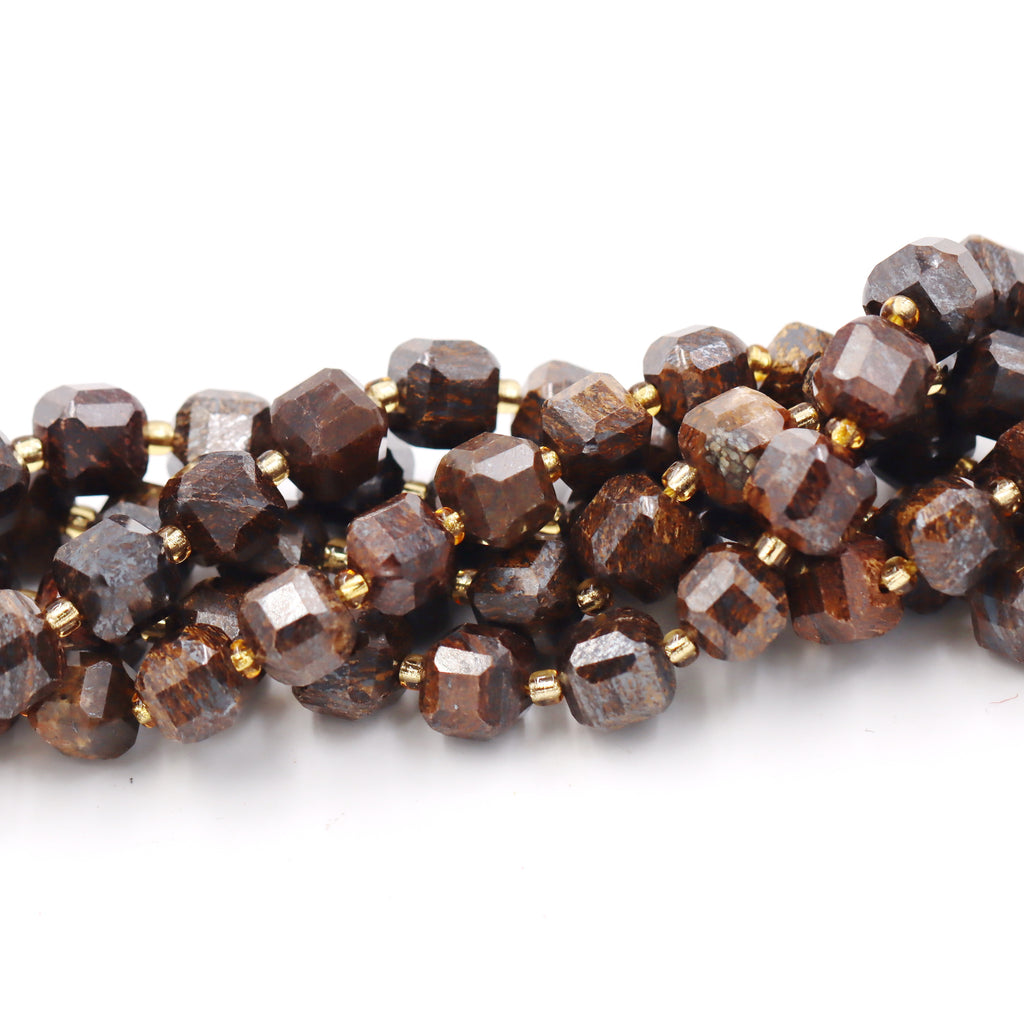 Malahill faceted cube stone beads for jewelry making, sold per bag 5 strands inside, Bronzite beads