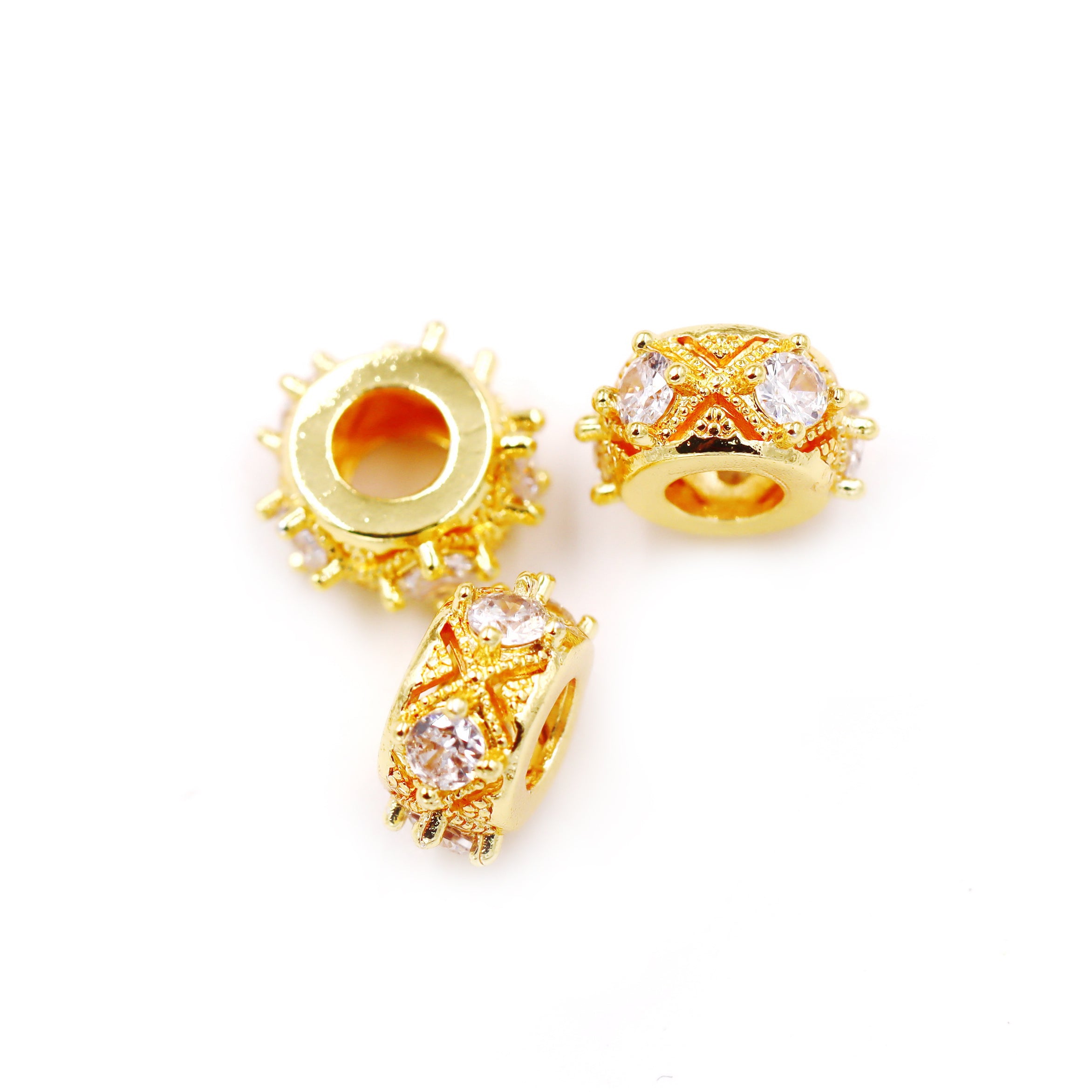 Malahill excellent quality cubic zirconia paved brass beads for jewelry making, sold per box 30 pieces inside