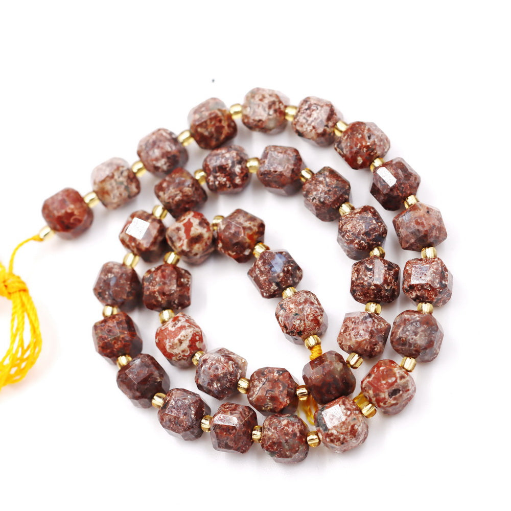Malahill faceted cube stone beads for jewelry making, sold per bag 5 strands inside, Leopard Skin Jasper beads