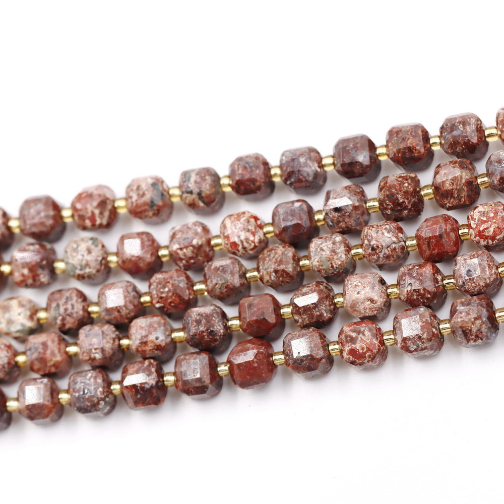 Malahill faceted cube stone beads for jewelry making, sold per bag 5 strands inside, Leopard Skin Jasper beads