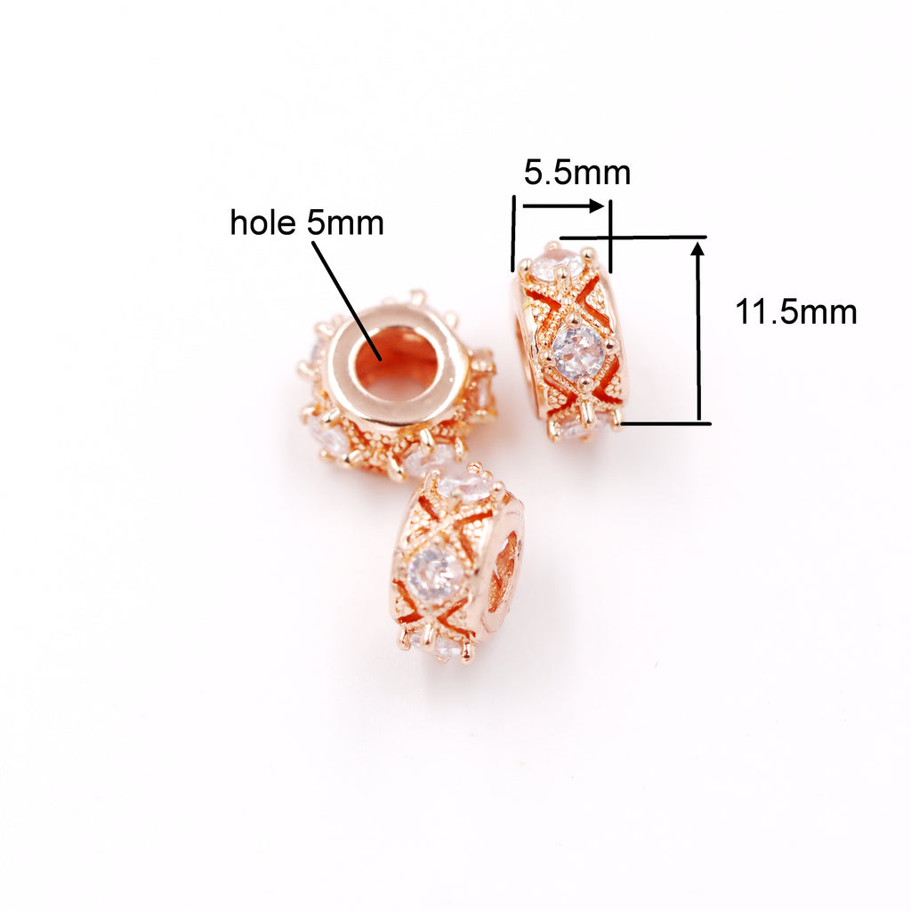 Malahill excellent quality cubic zirconia paved brass beads for jewelry making, sold per box 30 pieces inside