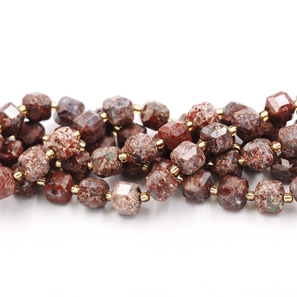 Malahill faceted cube stone beads for jewelry making, sold per bag 5 strands inside, Leopard Skin Jasper beads