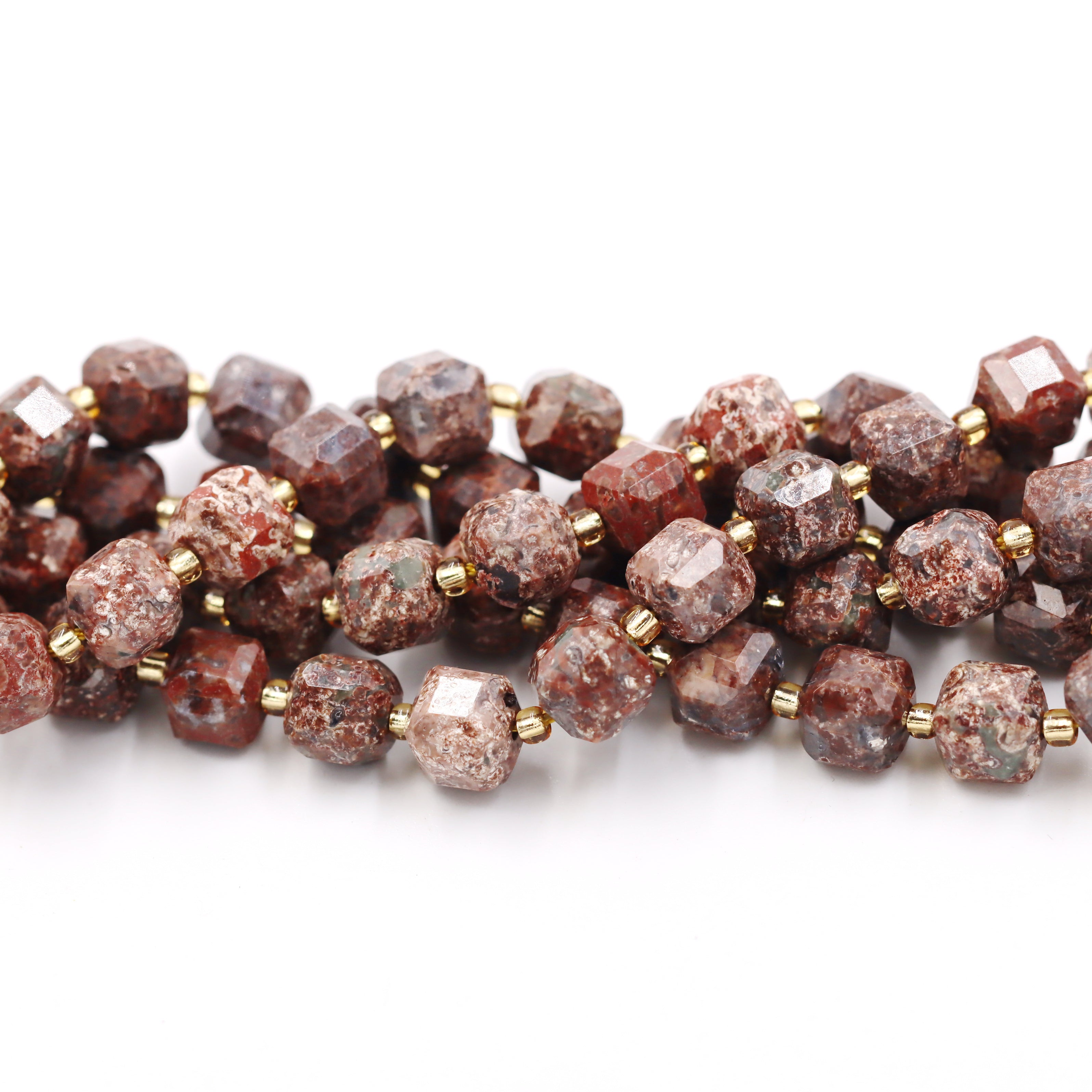 Malahill faceted cube stone beads for jewelry making, sold per bag 5 strands inside, Leopard Skin Jasper beads