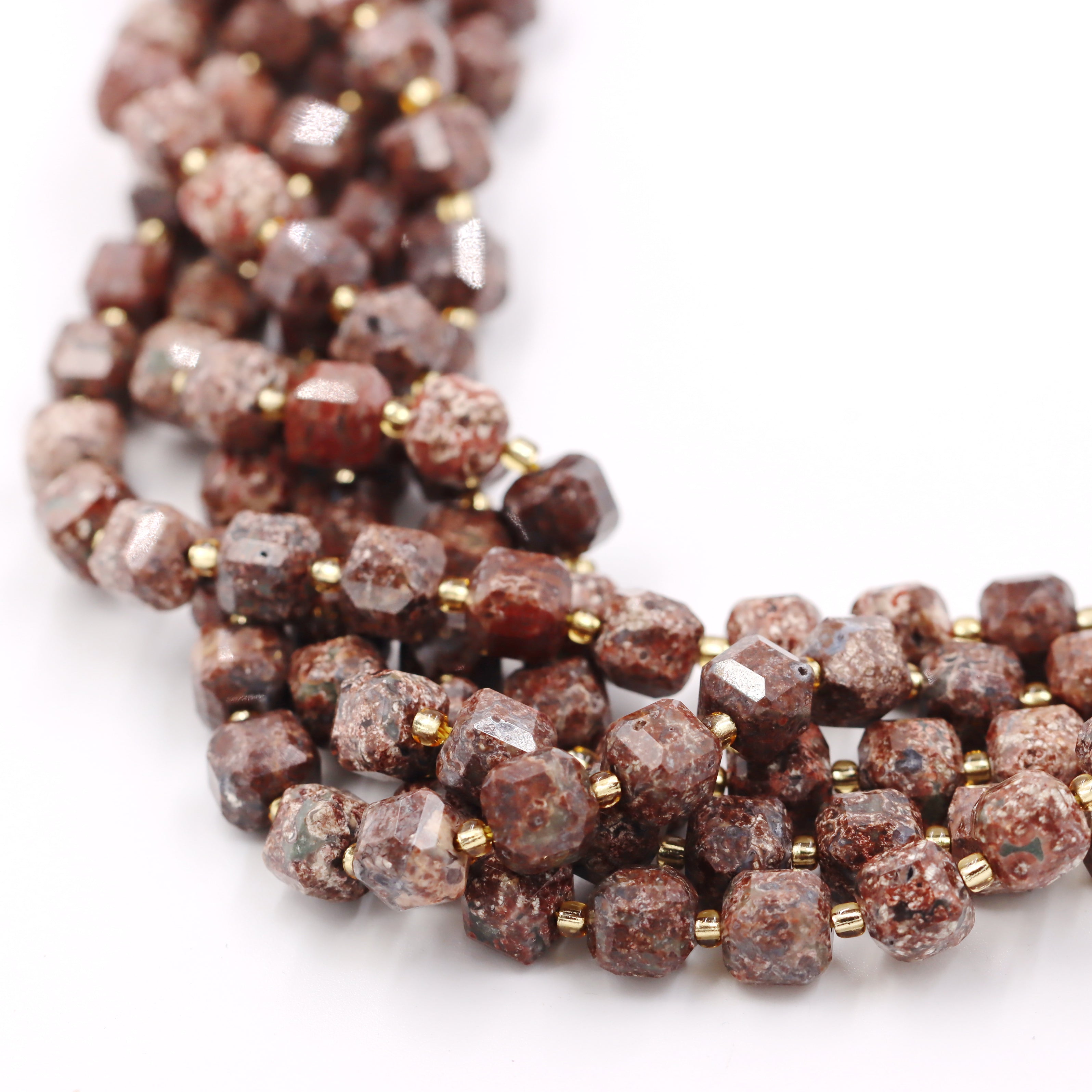 Malahill faceted cube stone beads for jewelry making, sold per bag 5 strands inside, Leopard Skin Jasper beads