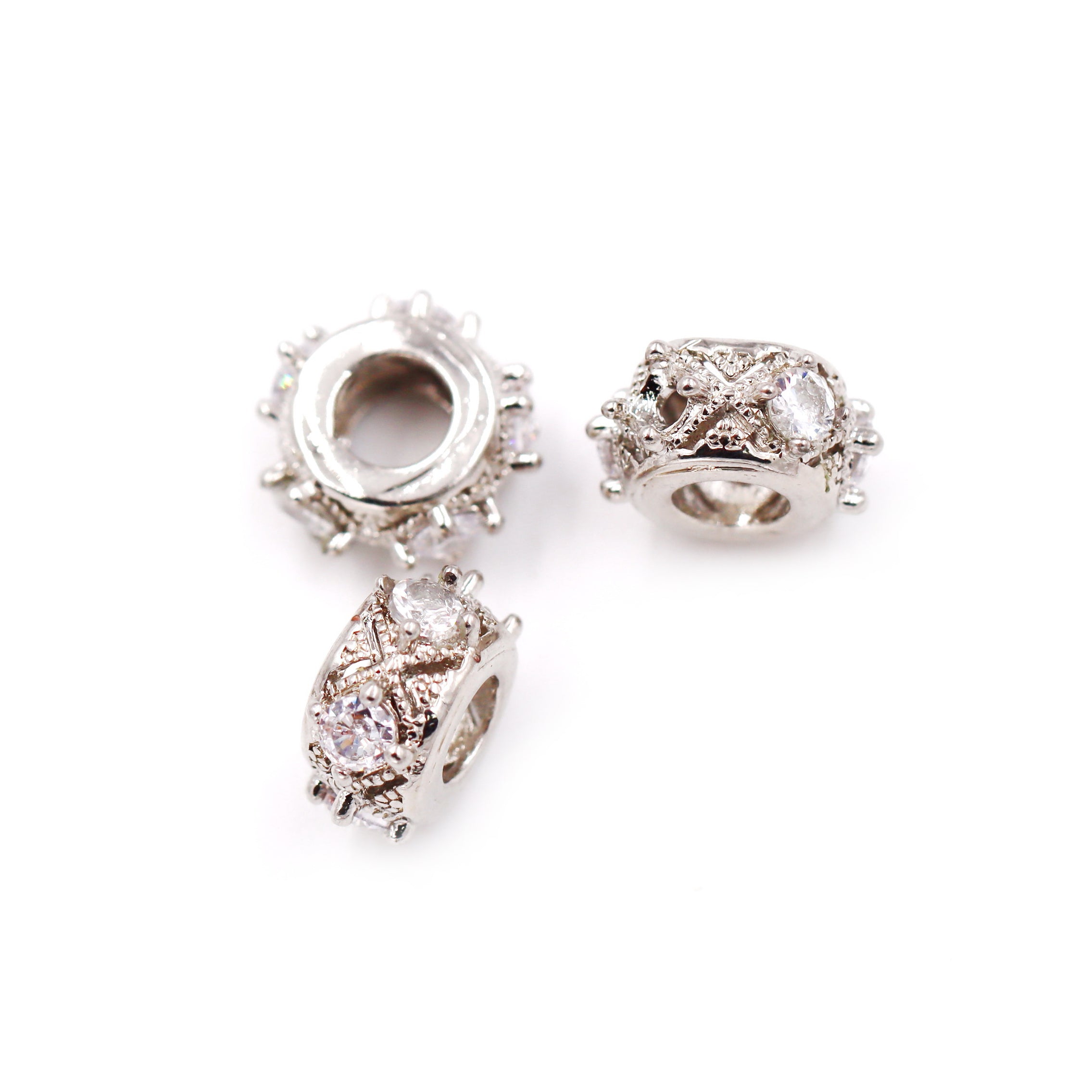 Malahill excellent quality cubic zirconia paved brass beads for jewelry making, sold per box 30 pieces inside