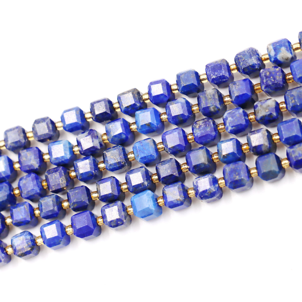 Malahill faceted cube stone beads for jewelry making, sold per bag 5 strands inside, Lapis Lazuli beads