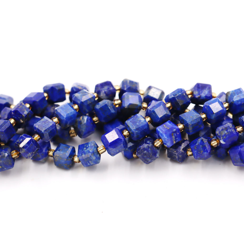 Malahill faceted cube stone beads for jewelry making, sold per bag 5 strands inside, Lapis Lazuli beads