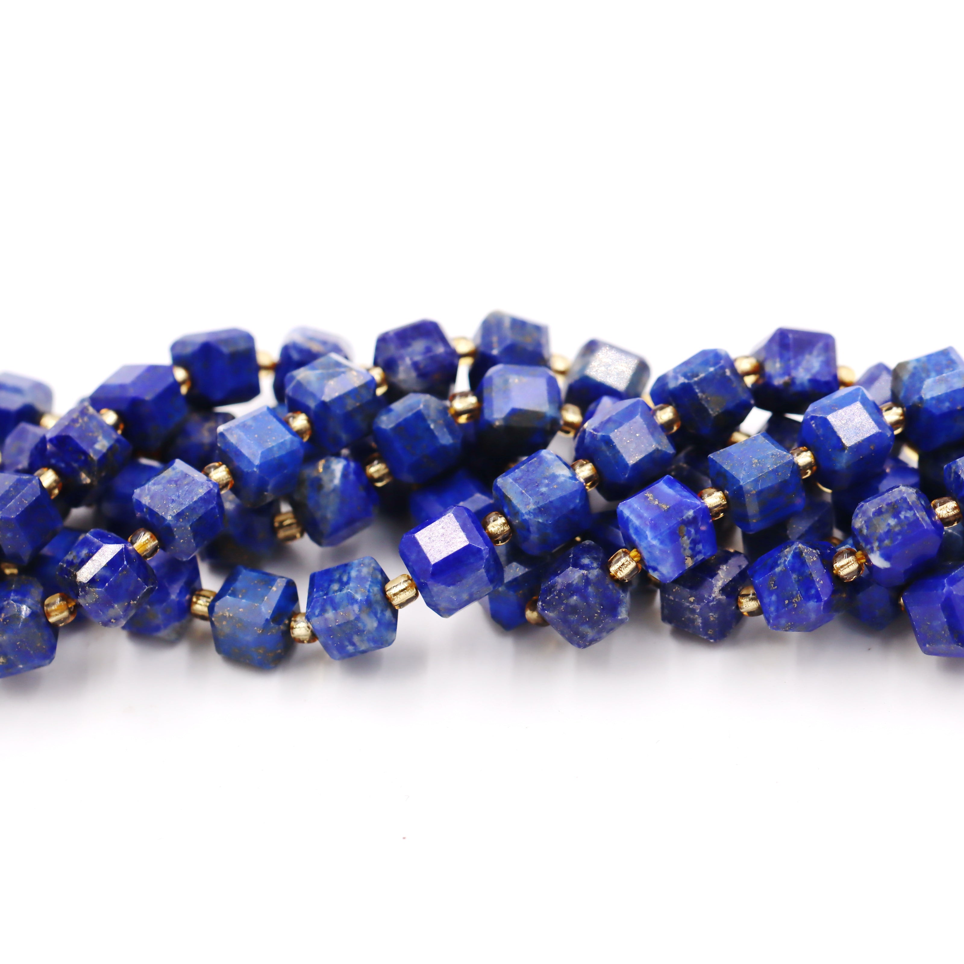 Malahill faceted cube stone beads for jewelry making, sold per bag 5 strands inside, Lapis Lazuli beads