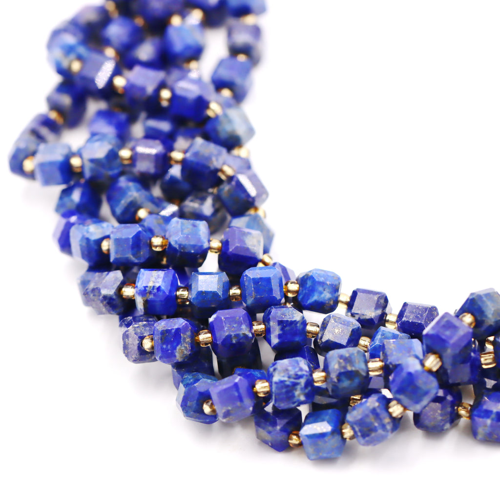 Malahill faceted cube stone beads for jewelry making, sold per bag 5 strands inside, Lapis Lazuli beads