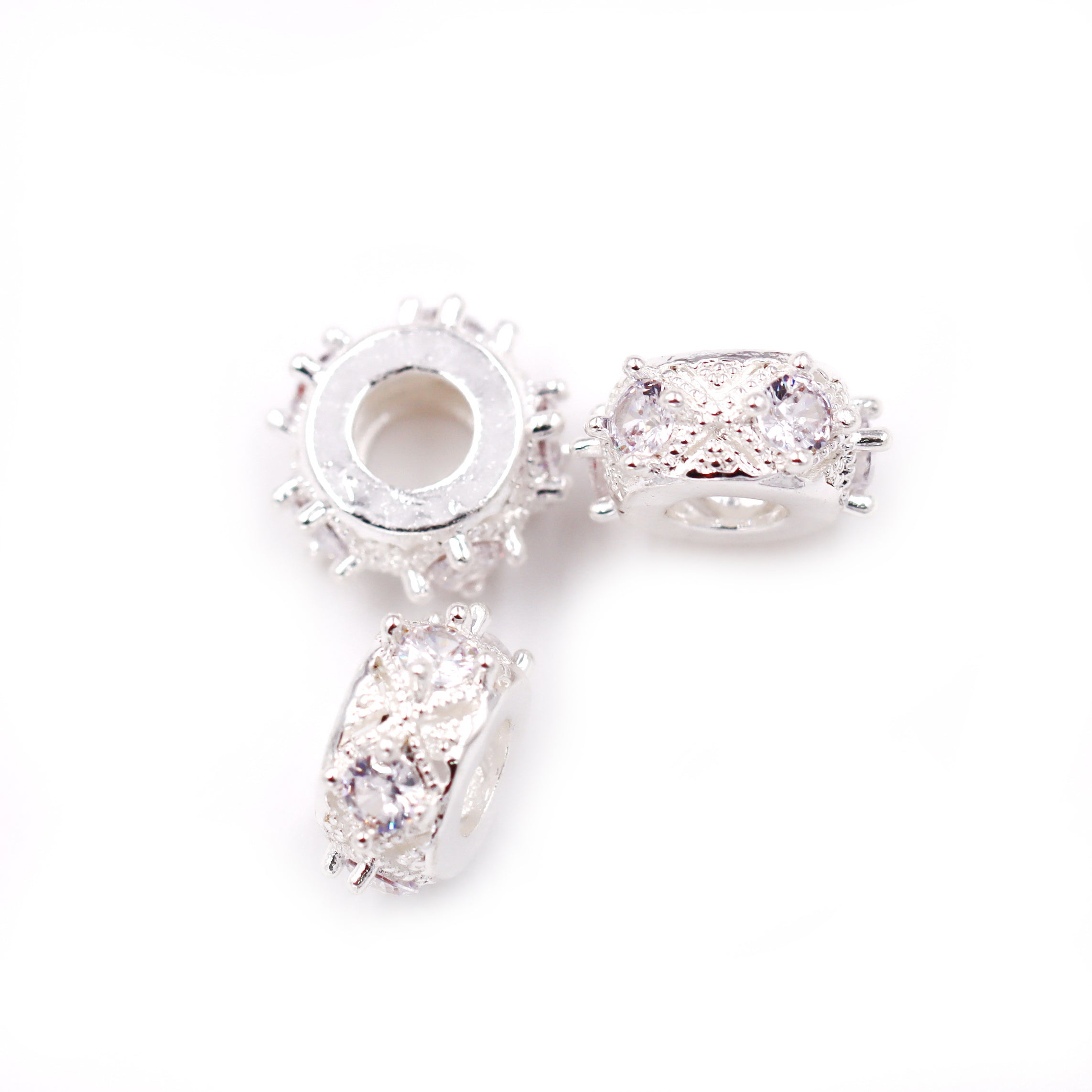 Malahill excellent quality cubic zirconia paved brass beads for jewelry making, sold per box 30 pieces inside