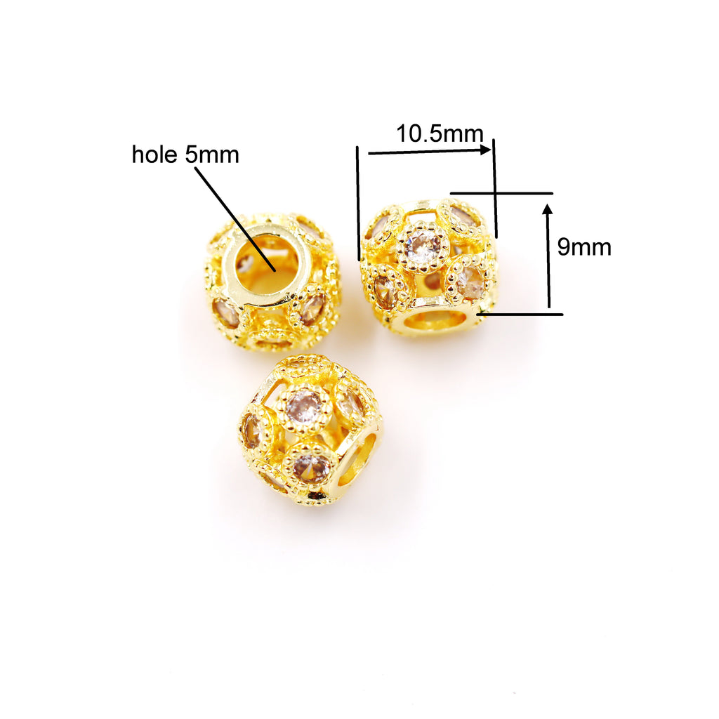 Malahill excellent quality cubic zirconia paved brass beads for jewelry making, sold per box 30 pieces inside