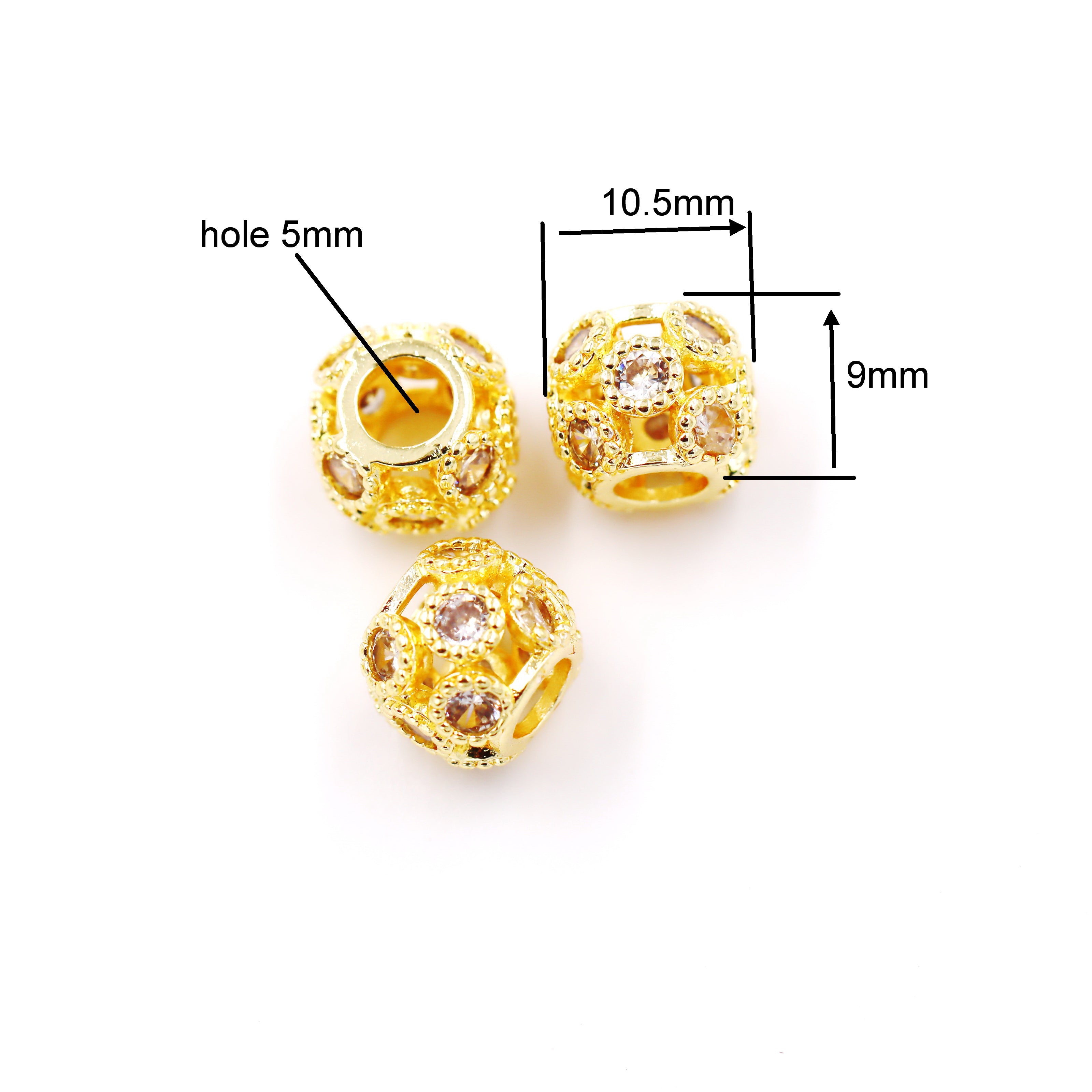 Malahill excellent quality cubic zirconia paved brass beads for jewelry making, sold per box 30 pieces inside