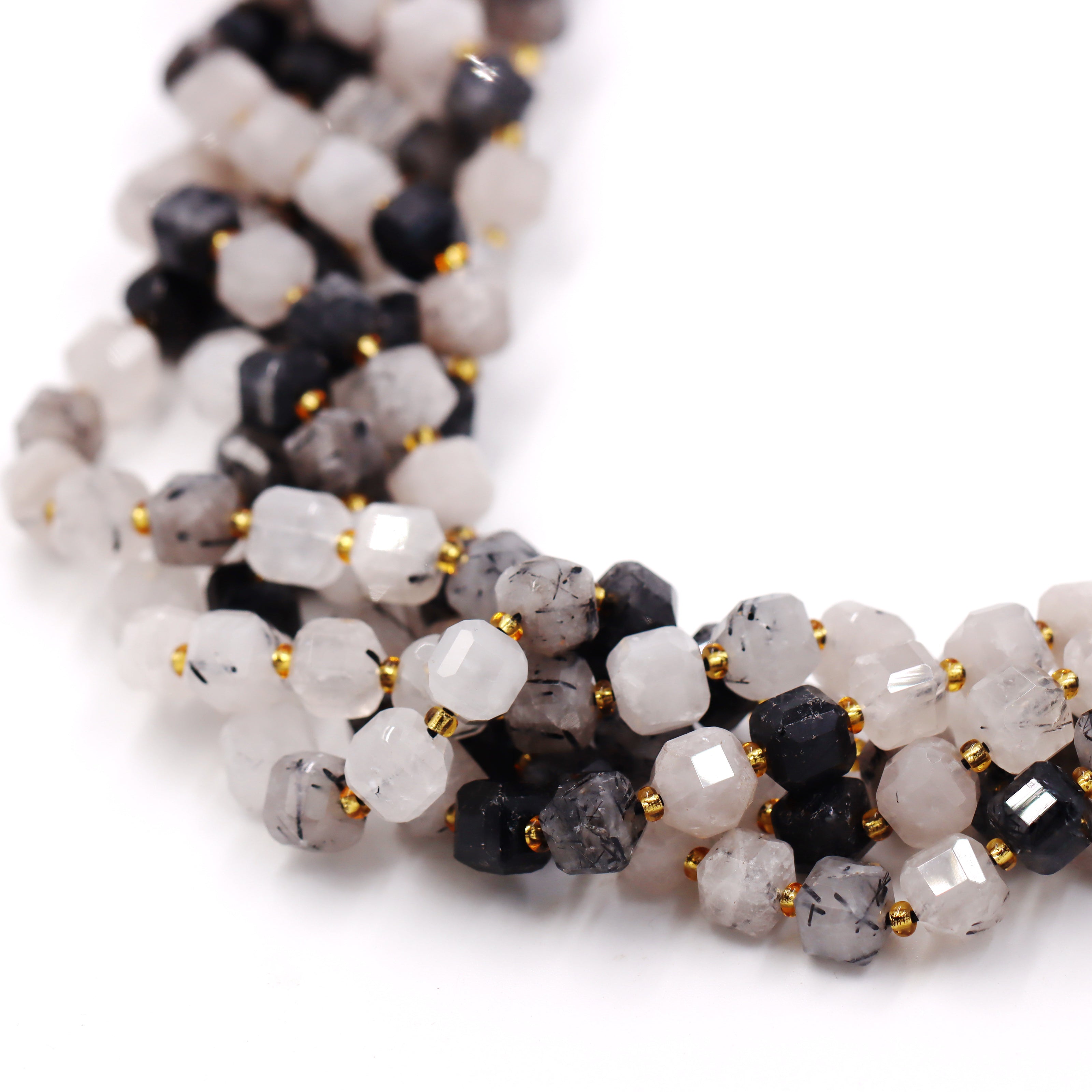 Malahill faceted cube stone beads for jewelry making, sold per bag 5 strands inside, Black Rutilated Quartz beads