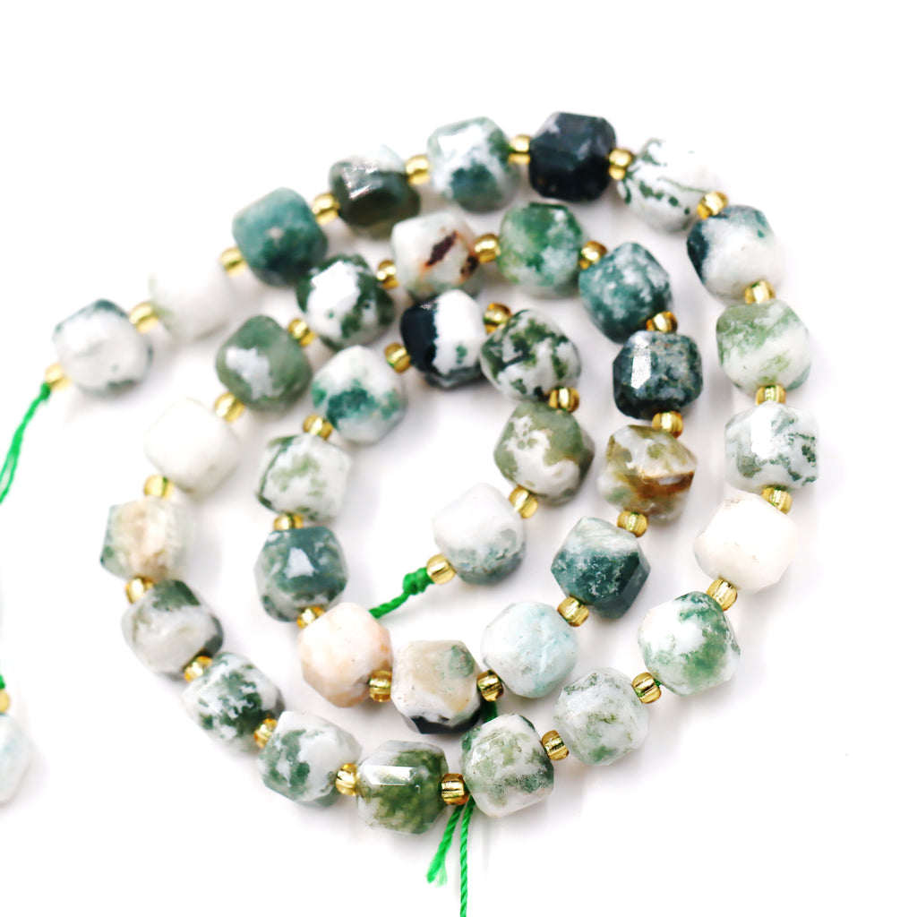 Malahill faceted cube stone beads for jewelry making, sold per bag 5 strands inside, Tree Agate beads
