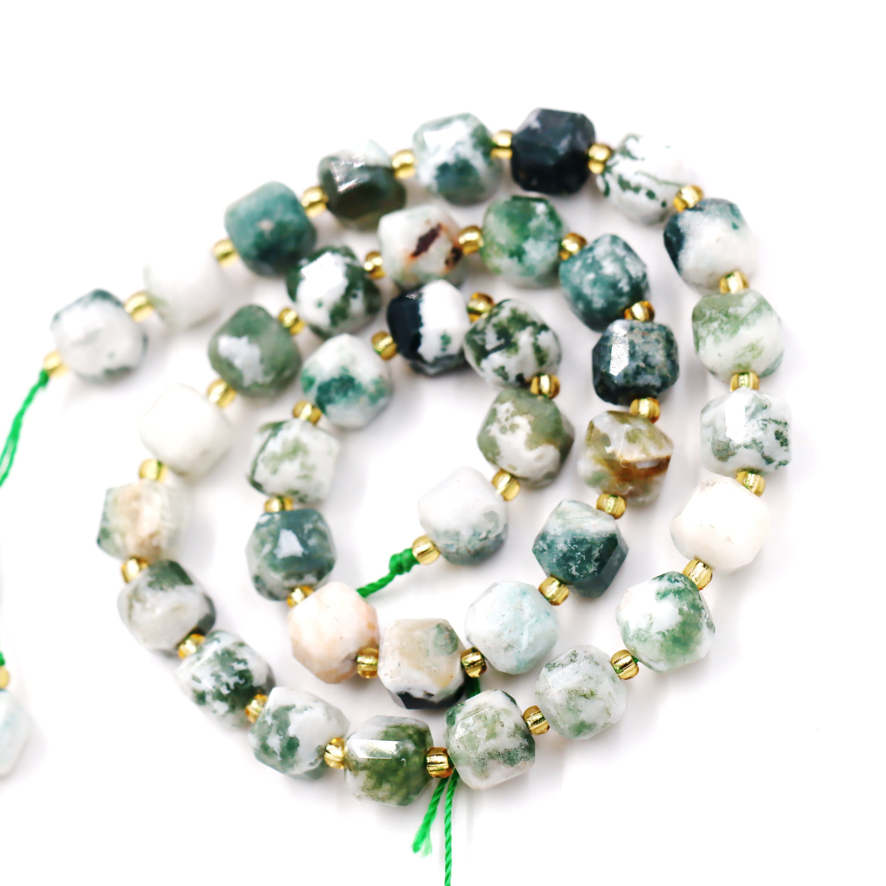 Malahill faceted cube stone beads for jewelry making, sold per bag 5 strands inside, Tree Agate beads