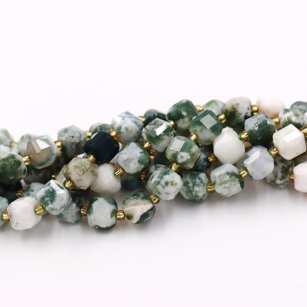Malahill faceted cube stone beads for jewelry making, sold per bag 5 strands inside, Tree Agate beads