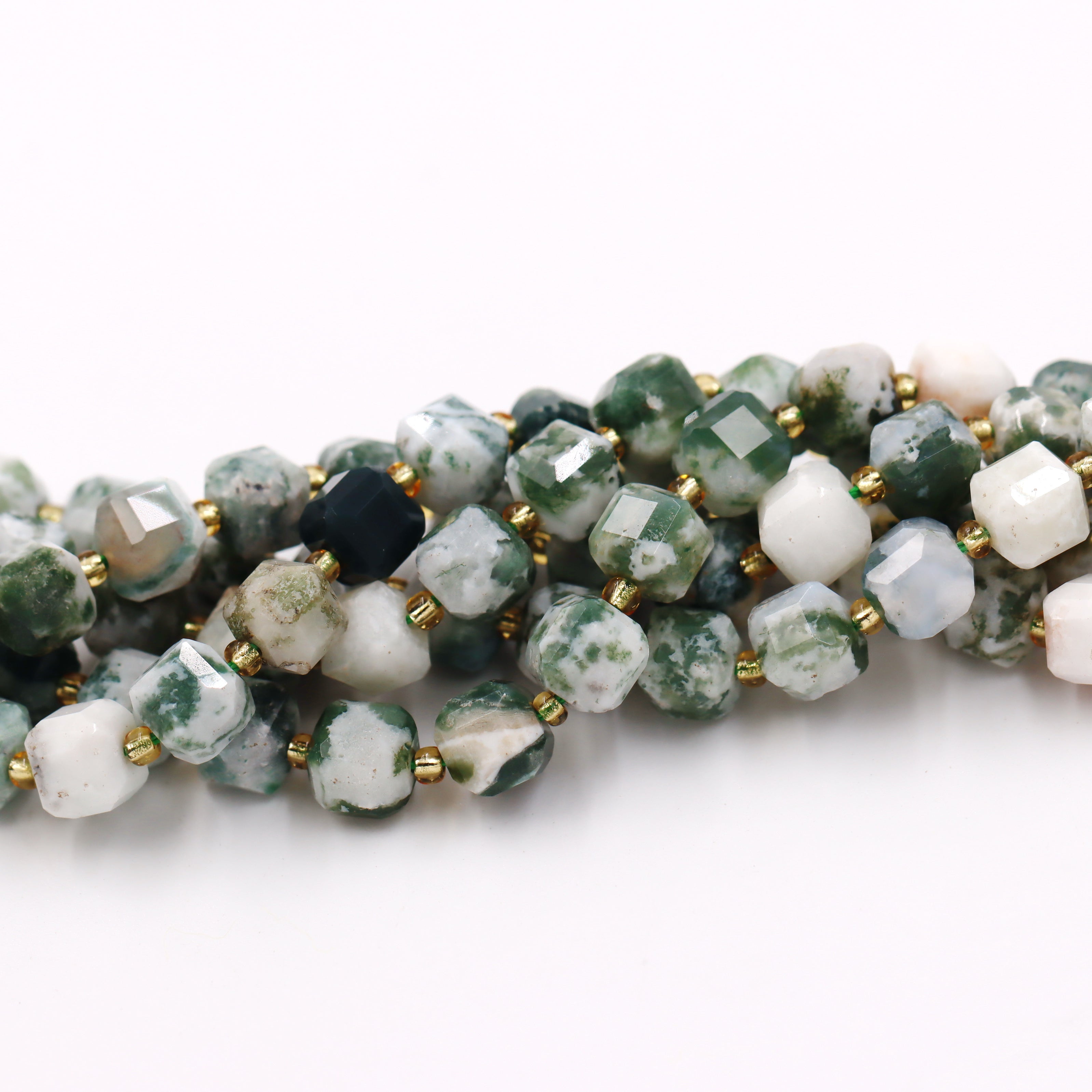 Malahill faceted cube stone beads for jewelry making, sold per bag 5 strands inside, Tree Agate beads