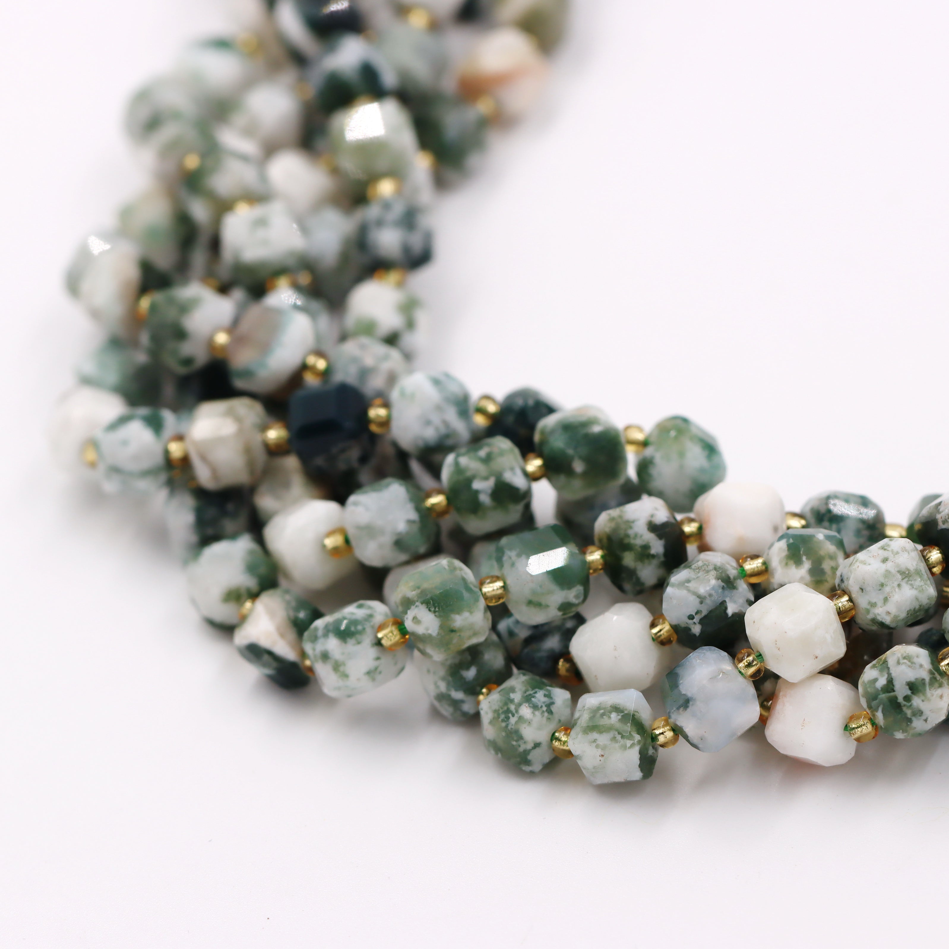 Malahill faceted cube stone beads for jewelry making, sold per bag 5 strands inside, Tree Agate beads