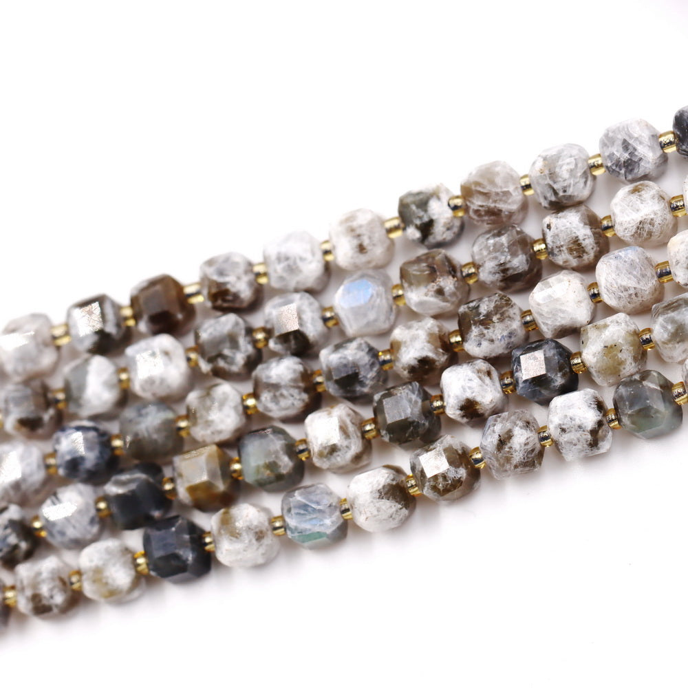Malahill faceted cube stone beads for jewelry making, sold per bag 5 strands inside, Labradorite A beads