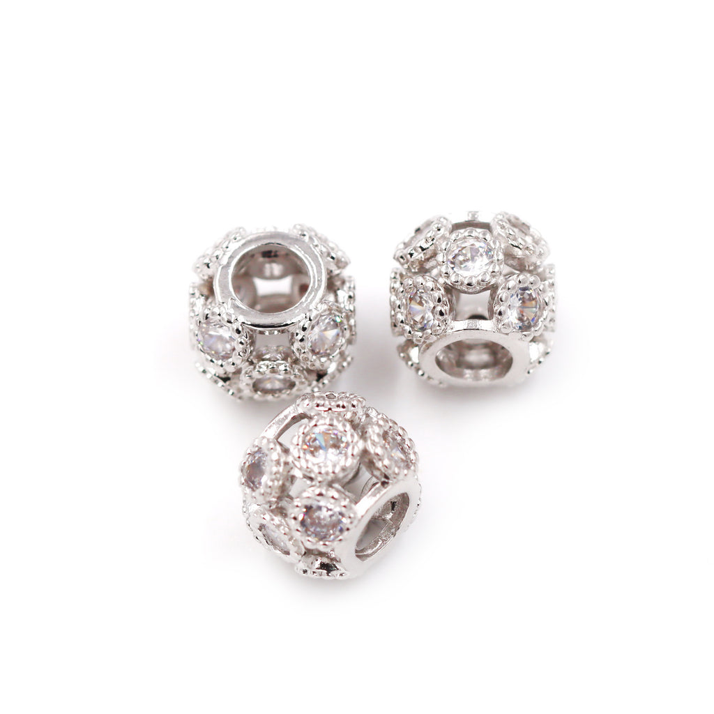 Malahill excellent quality cubic zirconia paved brass beads for jewelry making, sold per box 30 pieces inside