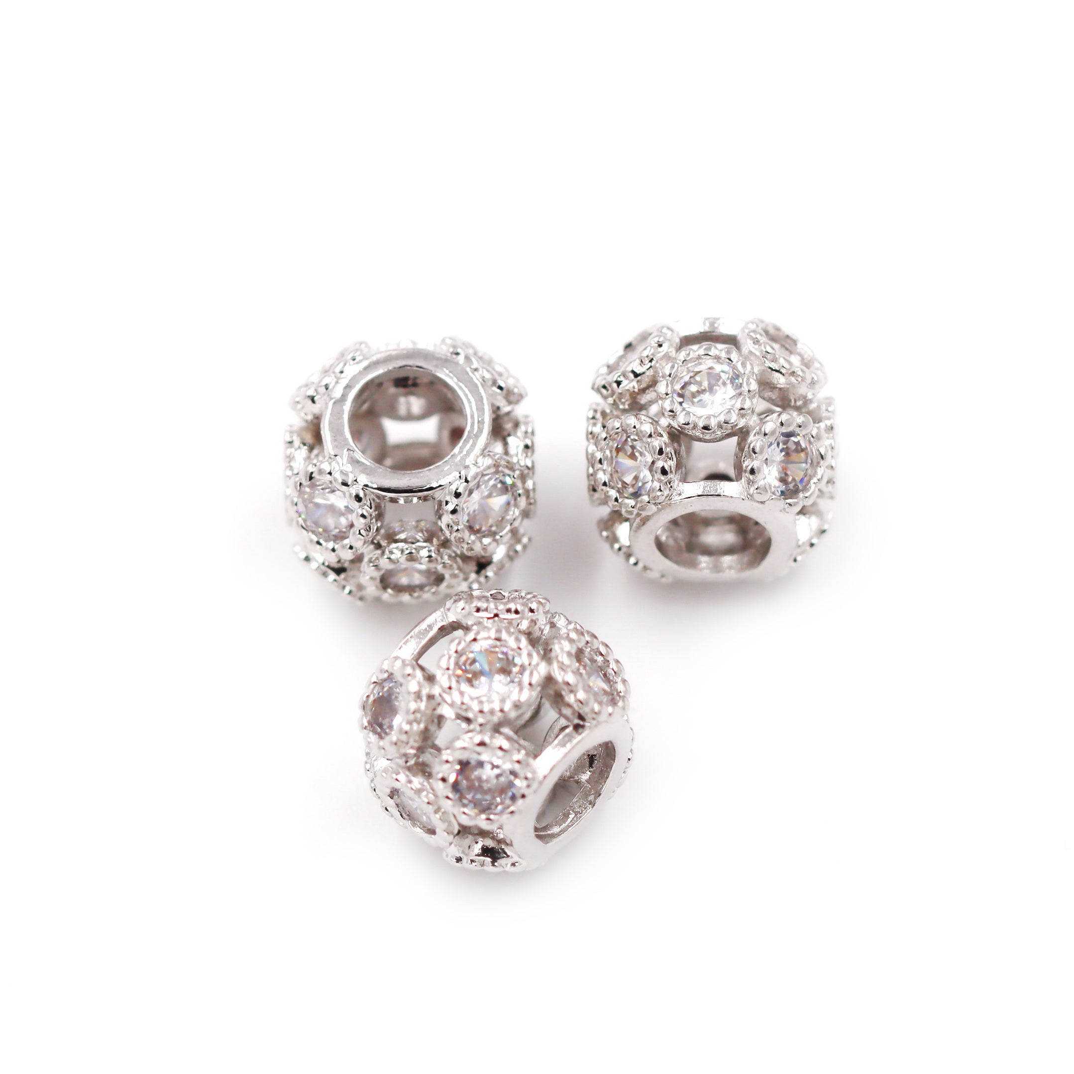 Malahill excellent quality cubic zirconia paved brass beads for jewelry making, sold per box 30 pieces inside