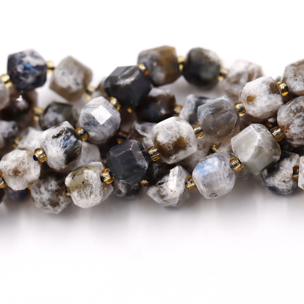 Malahill faceted cube stone beads for jewelry making, sold per bag 5 strands inside, Labradorite A beads