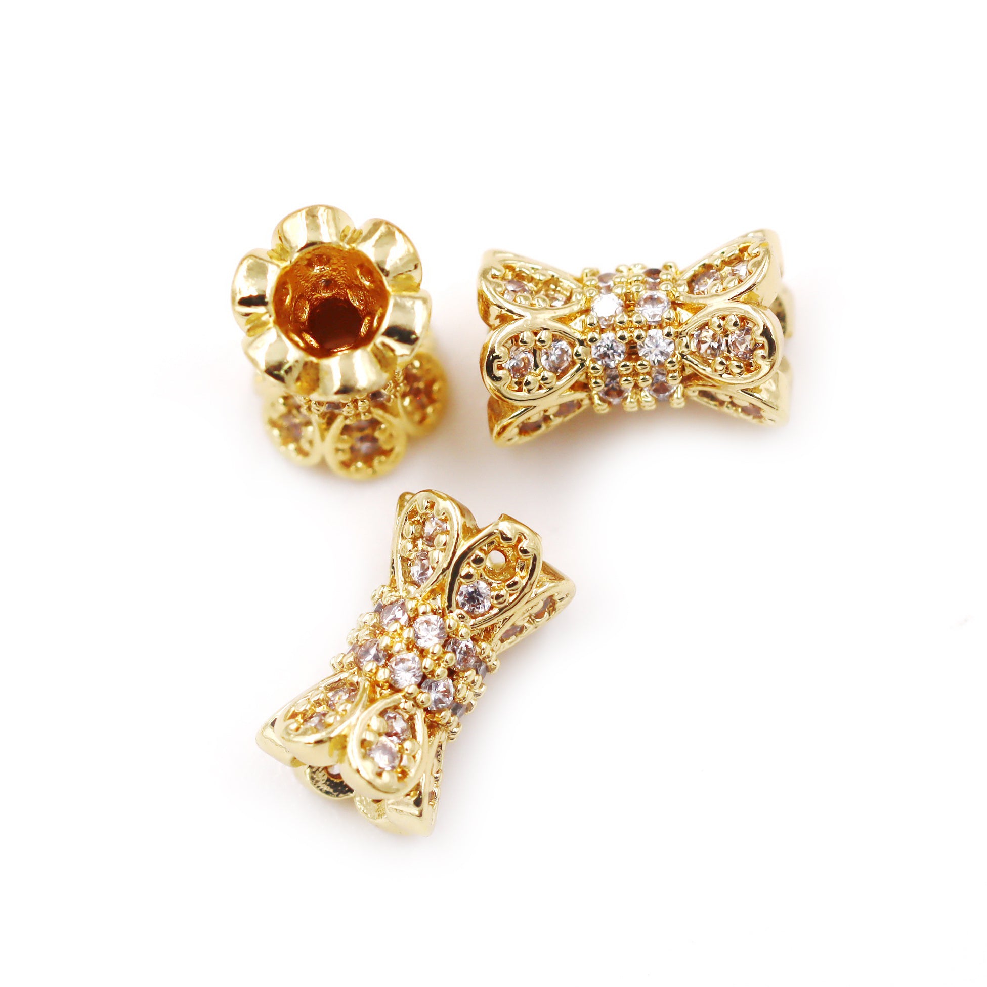 Malahill excellent quality cubic zirconia paved brass beads for jewelry making, sold per box 10 pieces inside