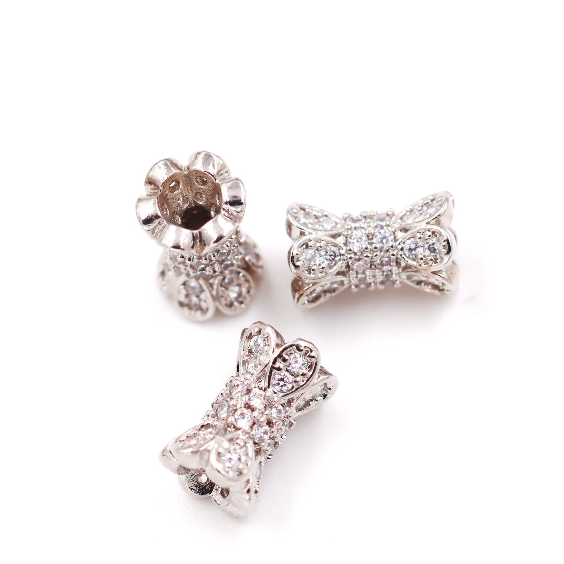 Malahill excellent quality cubic zirconia paved brass beads for jewelry making, sold per box 10 pieces inside