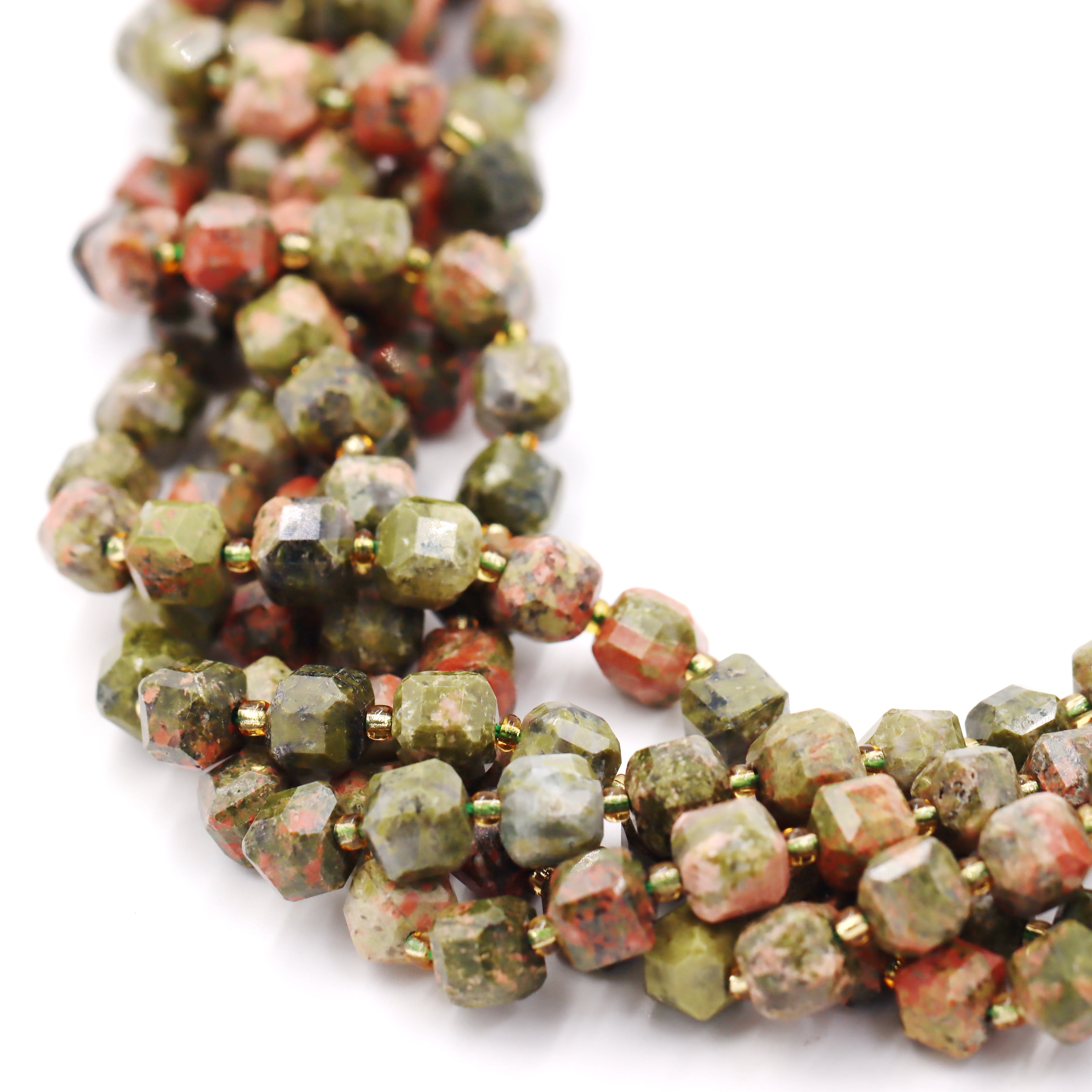 Malahill faceted cube stone beads for jewelry making, sold per bag 5 strands inside, Unakite beads