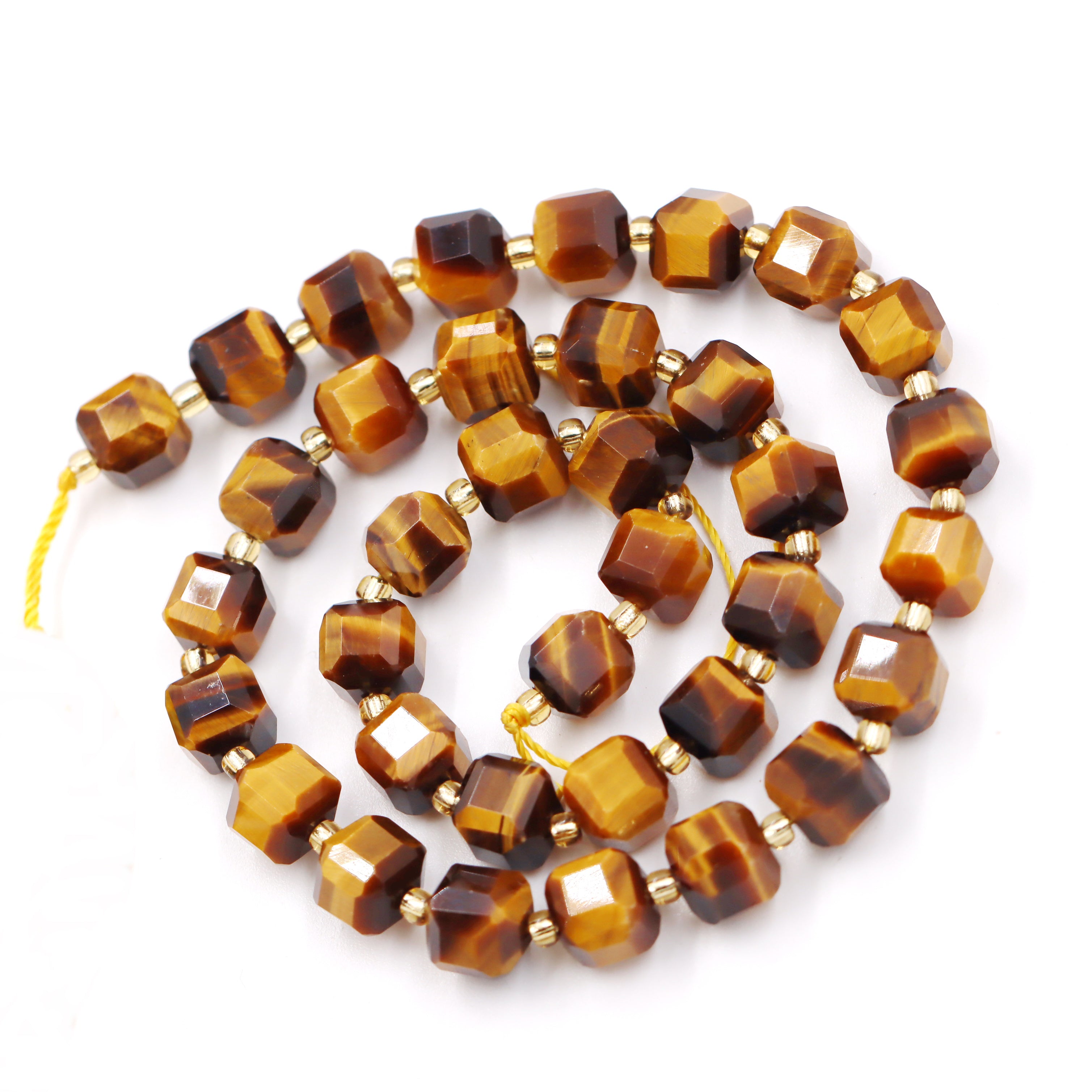 Malahill faceted cube stone beads for jewelry making, sold per bag 5 strands inside, Tiger's Eye beads