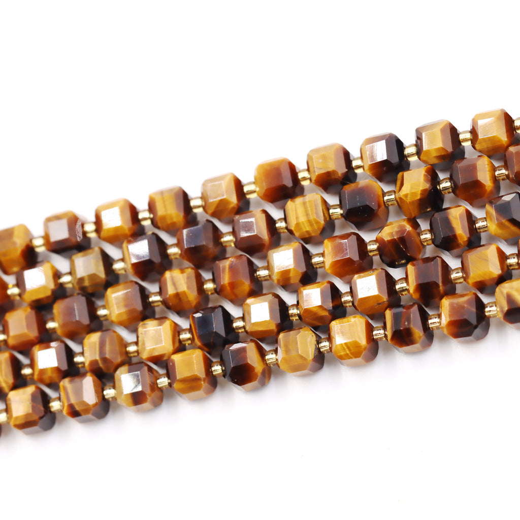 Malahill faceted cube stone beads for jewelry making, sold per bag 5 strands inside, Tiger's Eye beads
