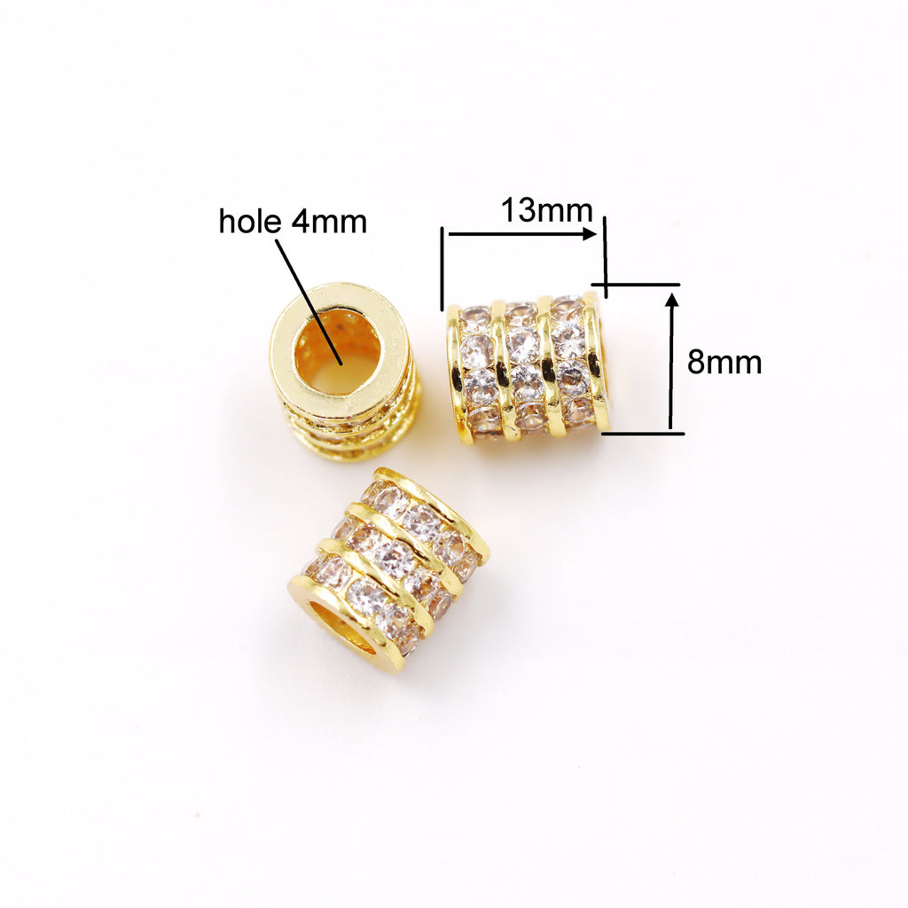 Malahill excellent quality cubic zirconia paved brass beads for jewelry making, sold per box 10 pieces inside