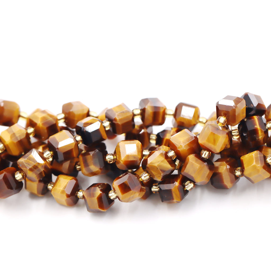 Malahill faceted cube stone beads for jewelry making, sold per bag 5 strands inside, Tiger's Eye beads
