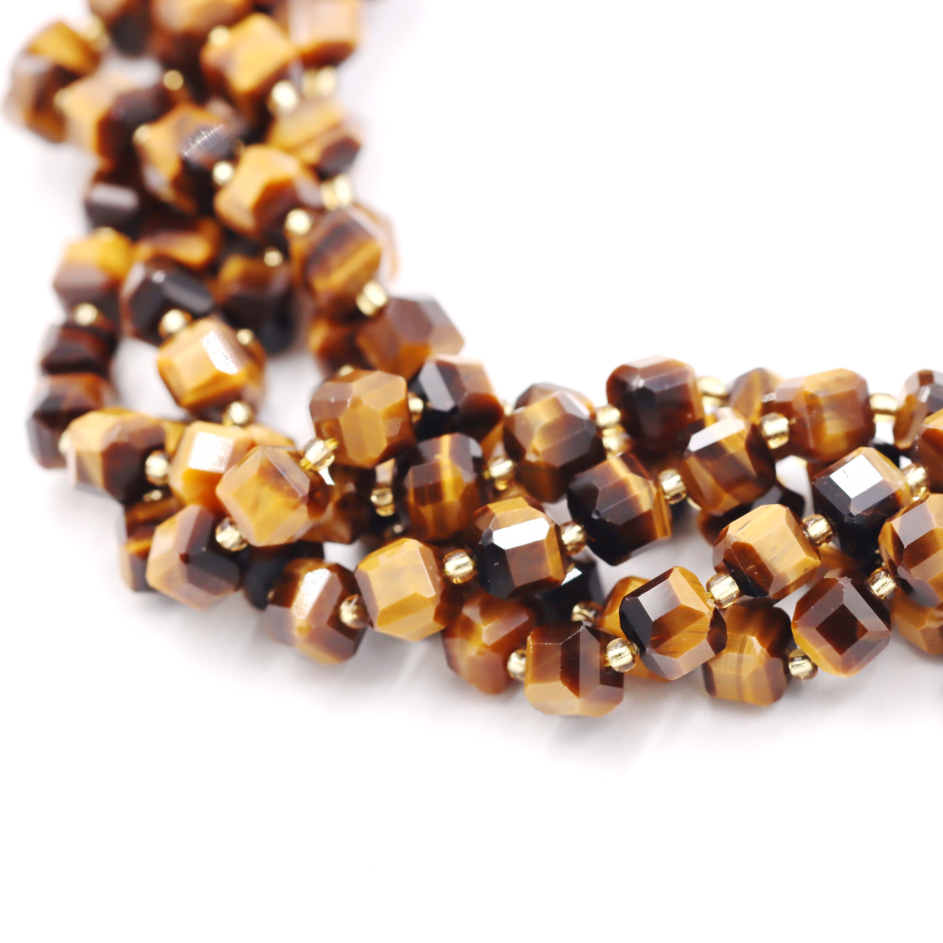 Malahill faceted cube stone beads for jewelry making, sold per bag 5 strands inside, Tiger's Eye beads