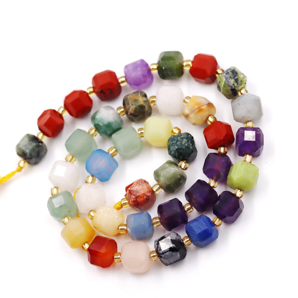 Malahill faceted cube stone beads for jewelry making, sold per bag 5 strands inside, Mix Stone beads