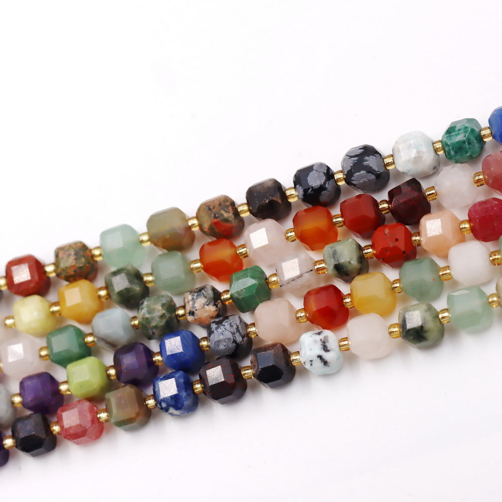 Malahill faceted cube stone beads for jewelry making, sold per bag 5 strands inside, Mix Stone beads