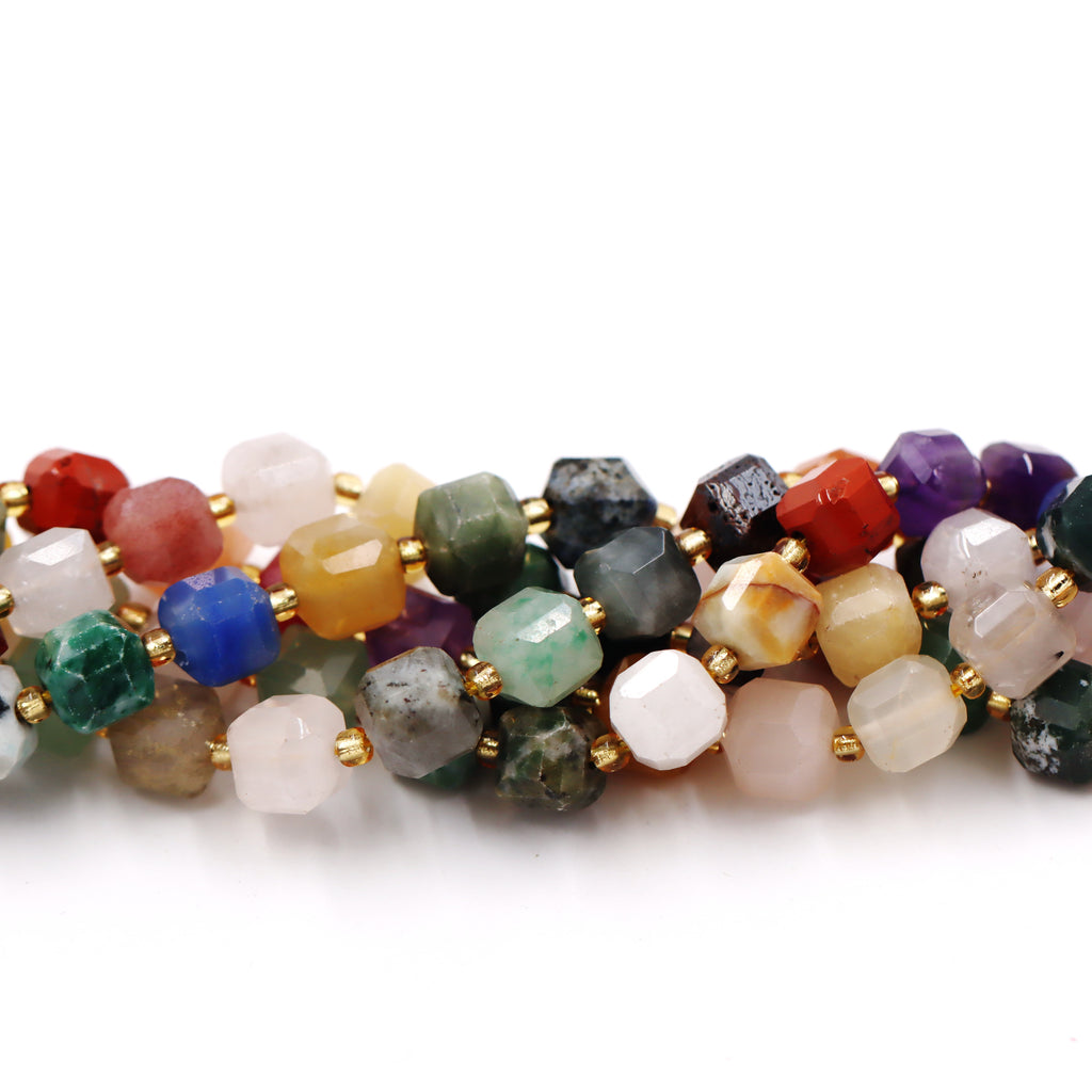 Malahill faceted cube stone beads for jewelry making, sold per bag 5 strands inside, Mix Stone beads
