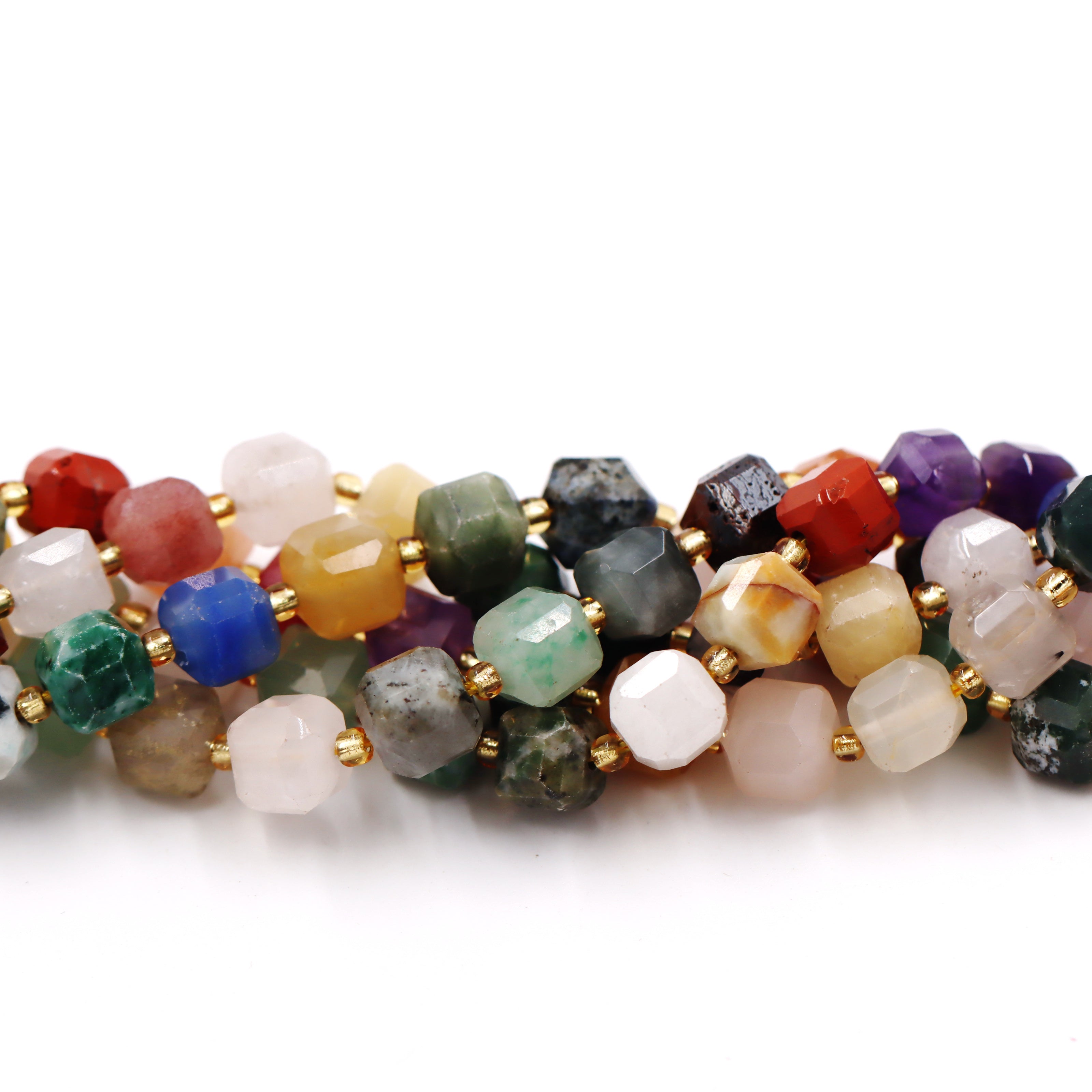 Malahill faceted cube stone beads for jewelry making, sold per bag 5 strands inside, Mix Stone beads