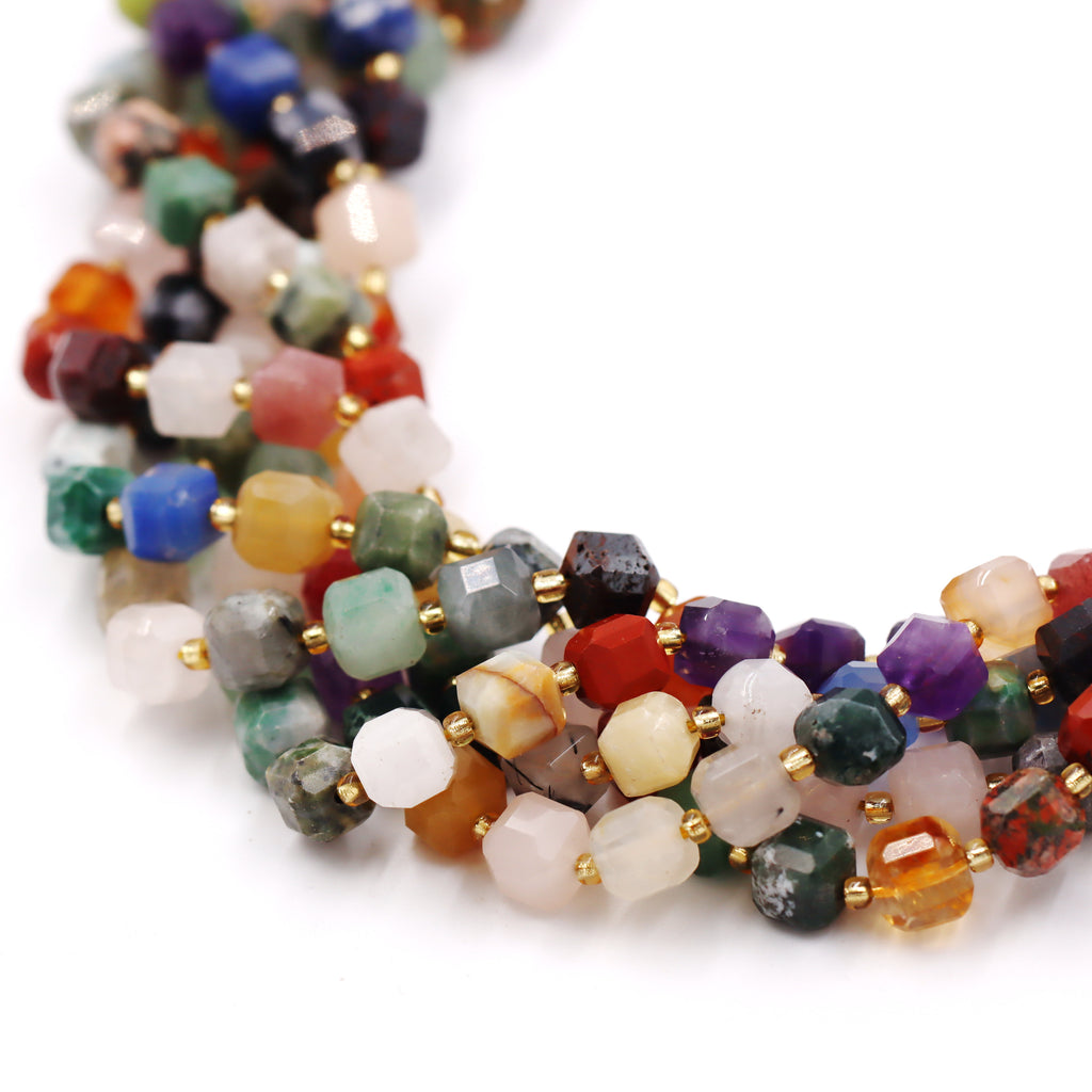 Malahill faceted cube stone beads for jewelry making, sold per bag 5 strands inside, Mix Stone beads