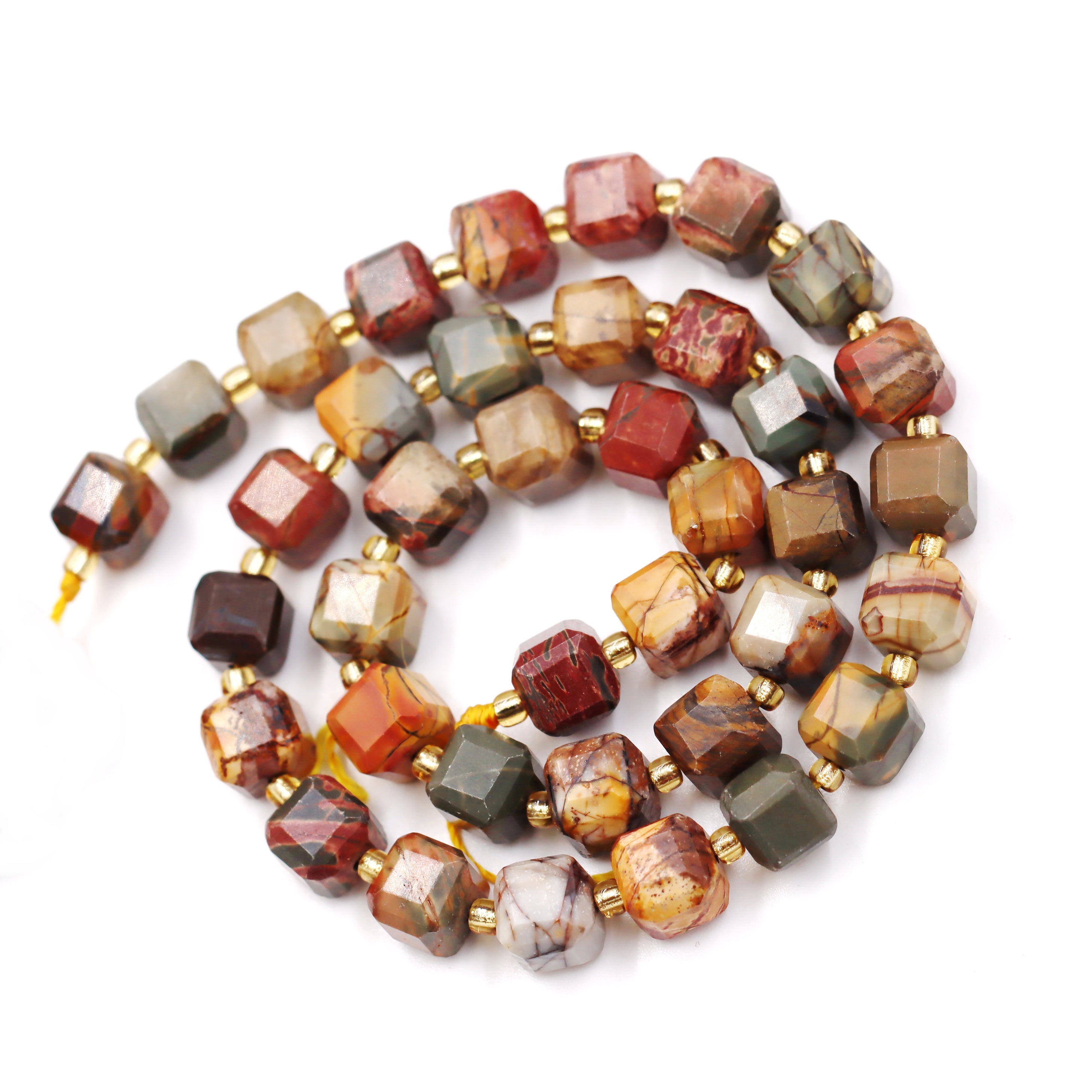 Malahill faceted cube stone beads for jewelry making, sold per bag 5 strands inside, Red Picasso Jasper beads