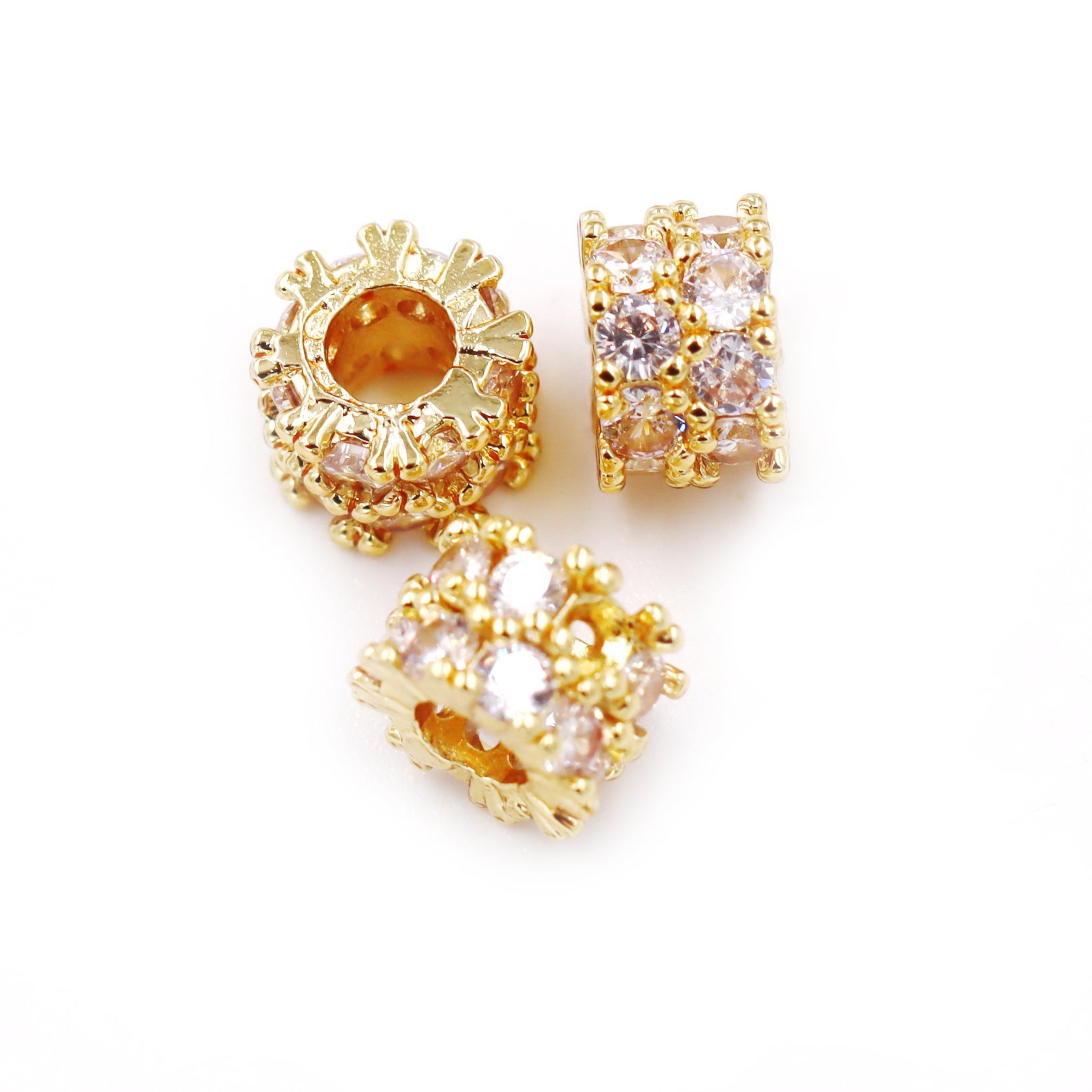 Malahill excellent quality cubic zirconia paved brass beads for jewelry making, sold per box 10 pieces inside