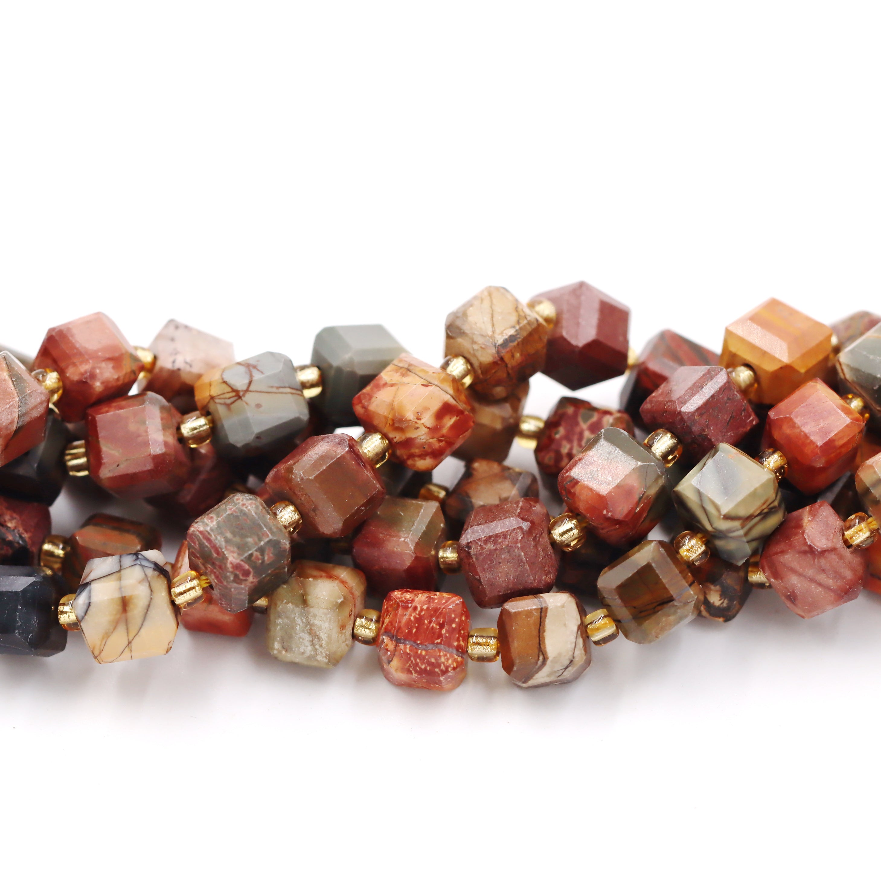 Malahill faceted cube stone beads for jewelry making, sold per bag 5 strands inside, Red Picasso Jasper beads